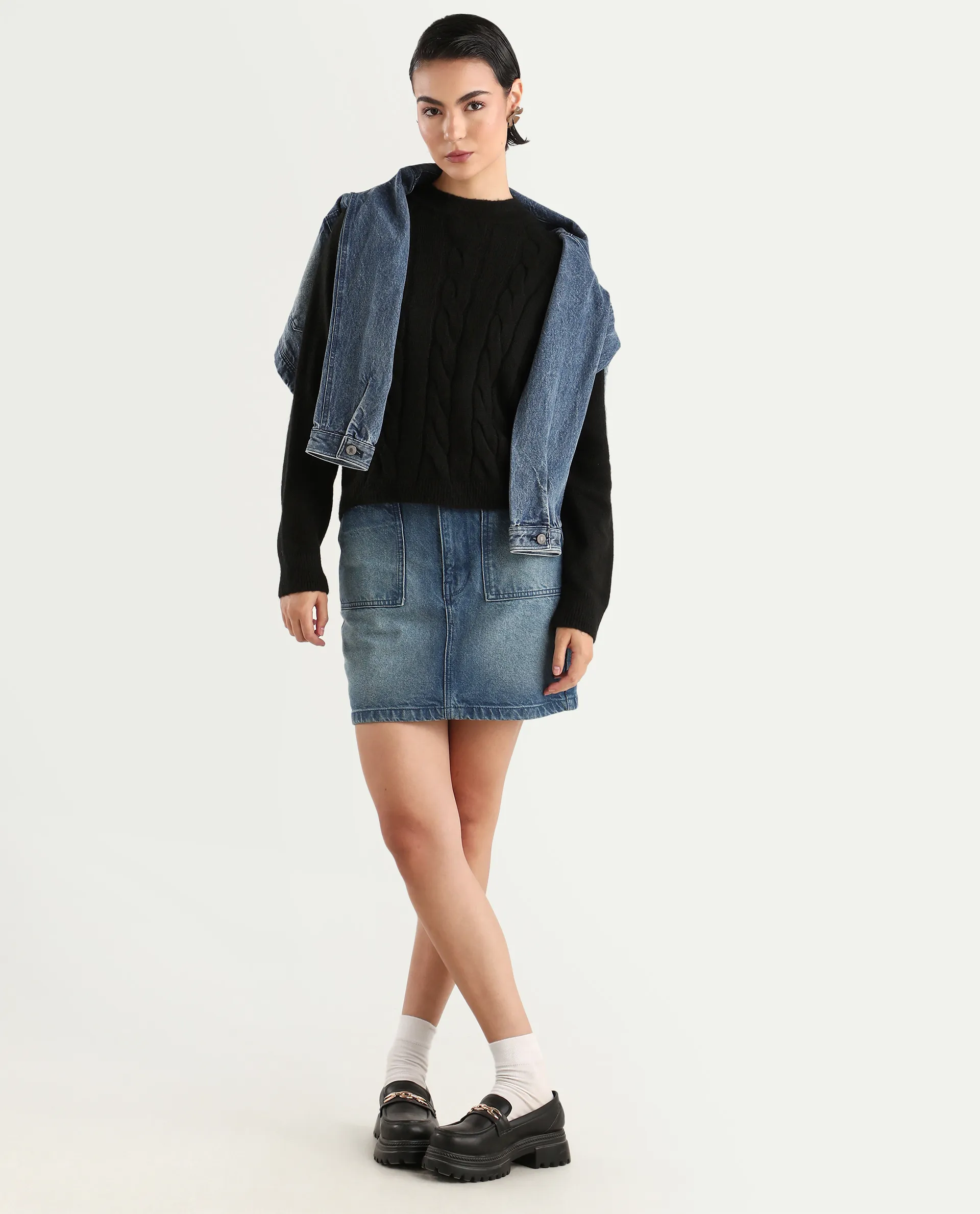 Rareism Women's Emm Black Polyester Crew Neck Plain Regular Fit Sweater - Image 2
