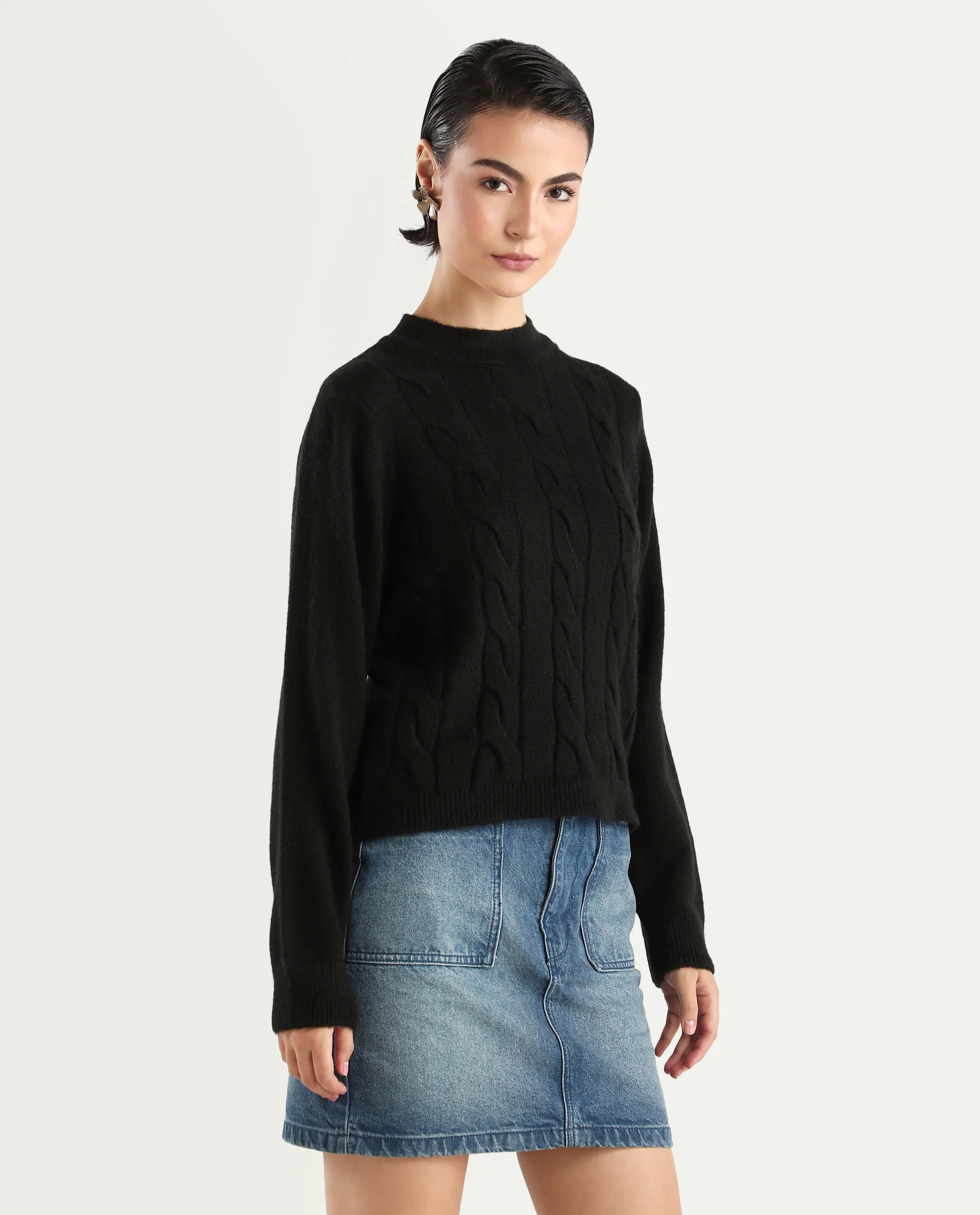 Rareism Women's Emm Black Polyester Crew Neck Plain Regular Fit Sweater - Image 6