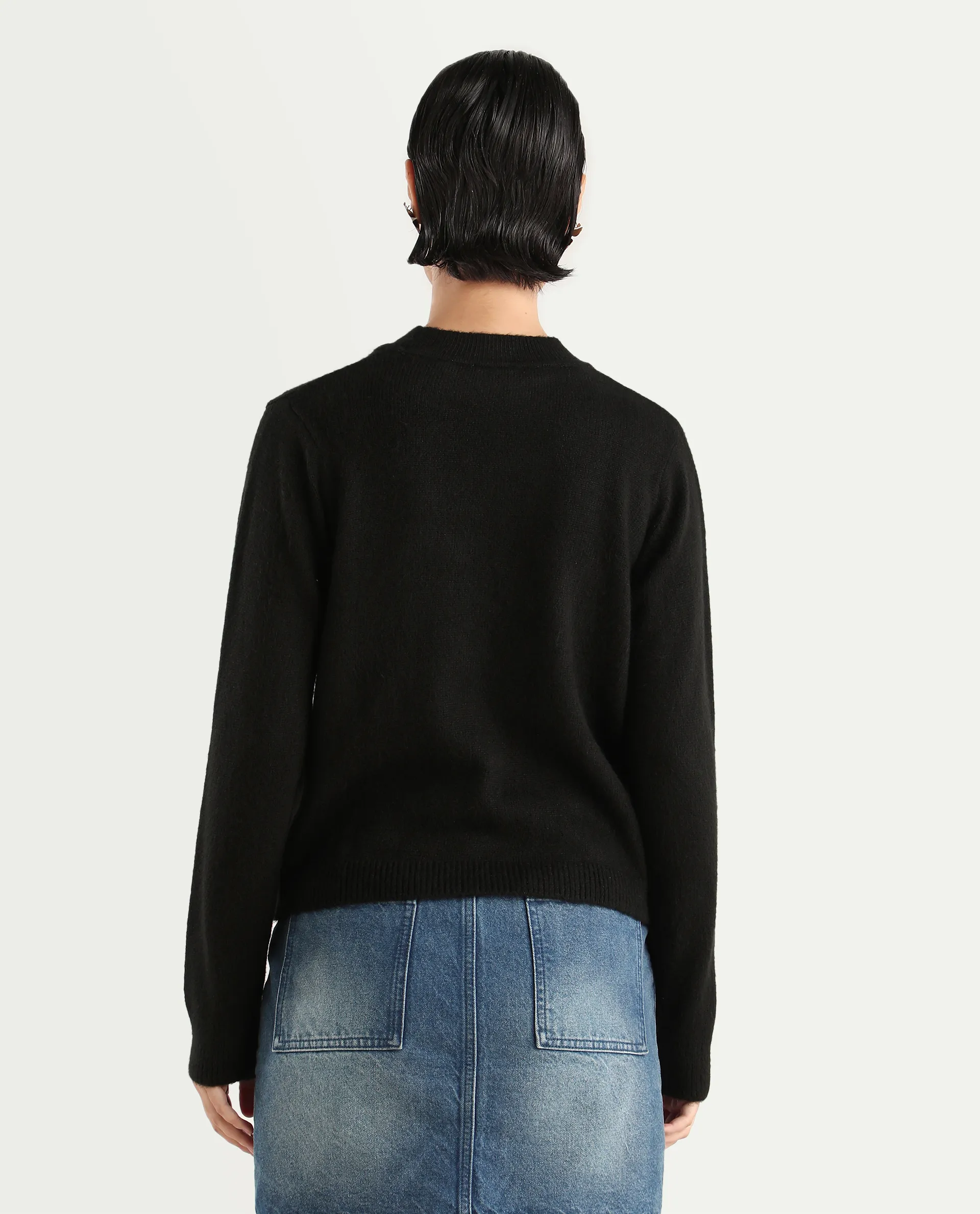 Rareism Women's Emm Black Polyester Crew Neck Plain Regular Fit Sweater - Image 7