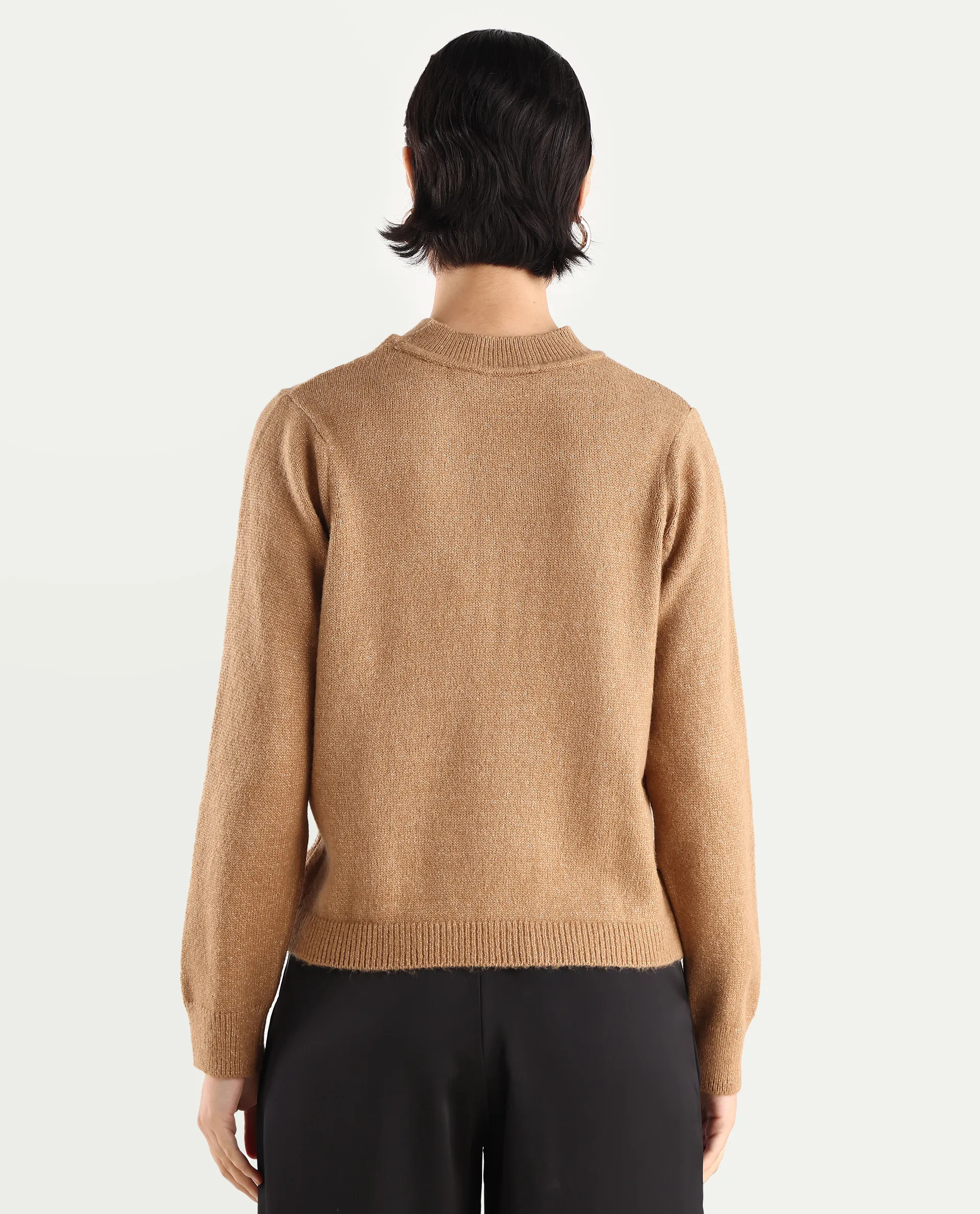 Rareism Women's Emm Camel Acrylic Crew Neck Plain Regular Fit Sweater - Image 8