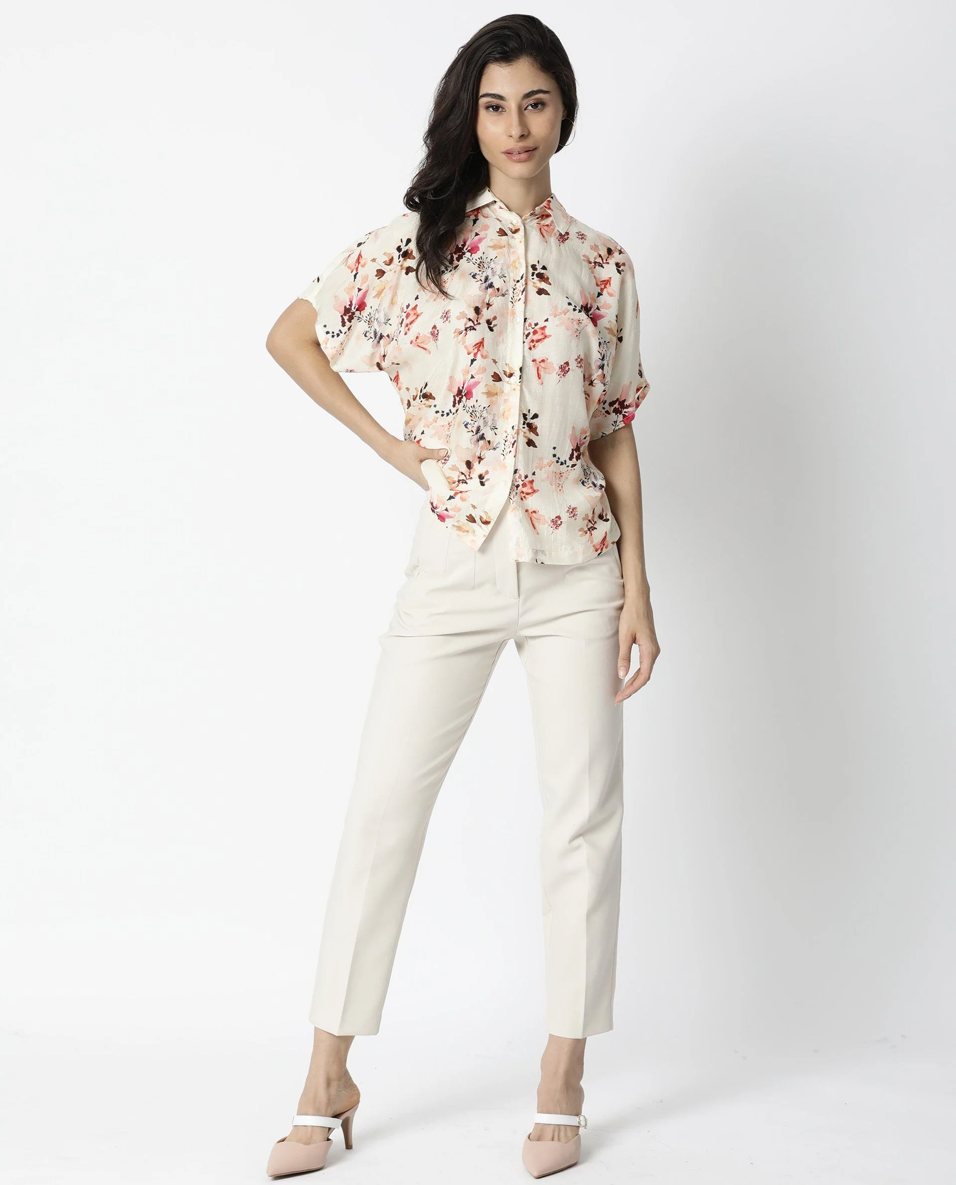 Rareism Women Emmer Offwhite Top Short Sleeves Printed - Image 4