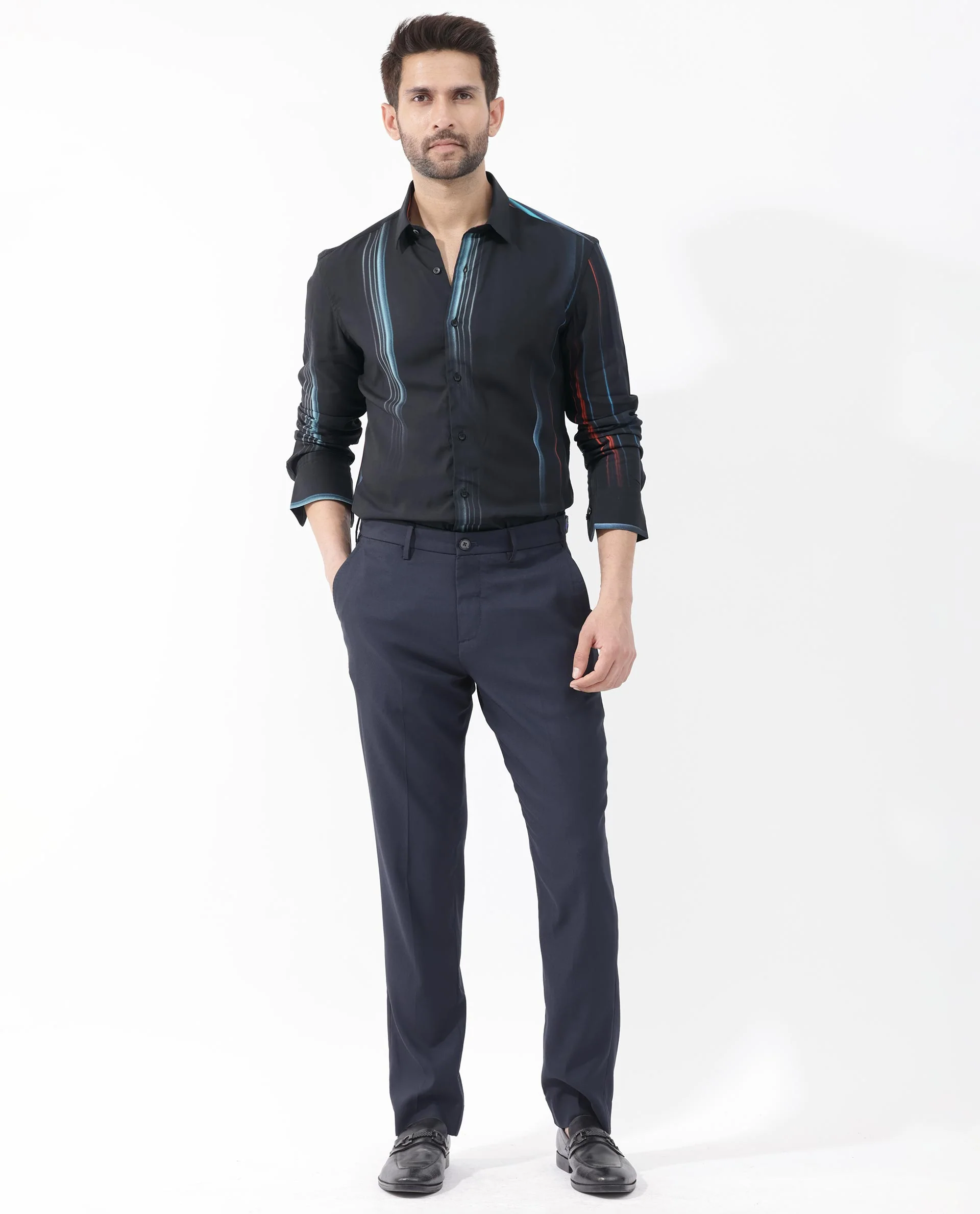 Rare Rabbit Men's Emmett Black Cotton Abstract Print Regular Fit Full Sleeve Collared Shirt - Image 2