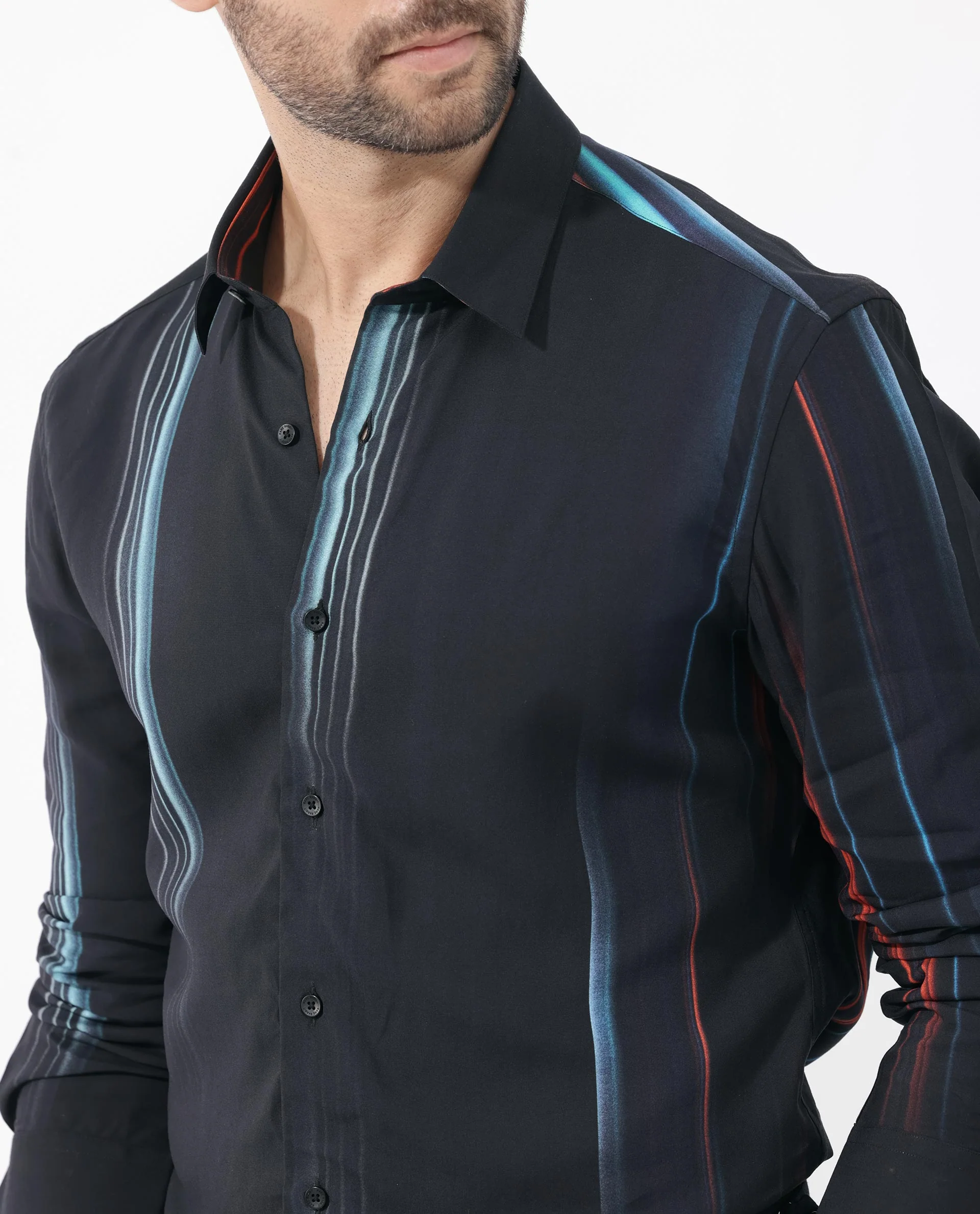 Rare Rabbit Men's Emmett Black Cotton Abstract Print Regular Fit Full Sleeve Collared Shirt - Image 3