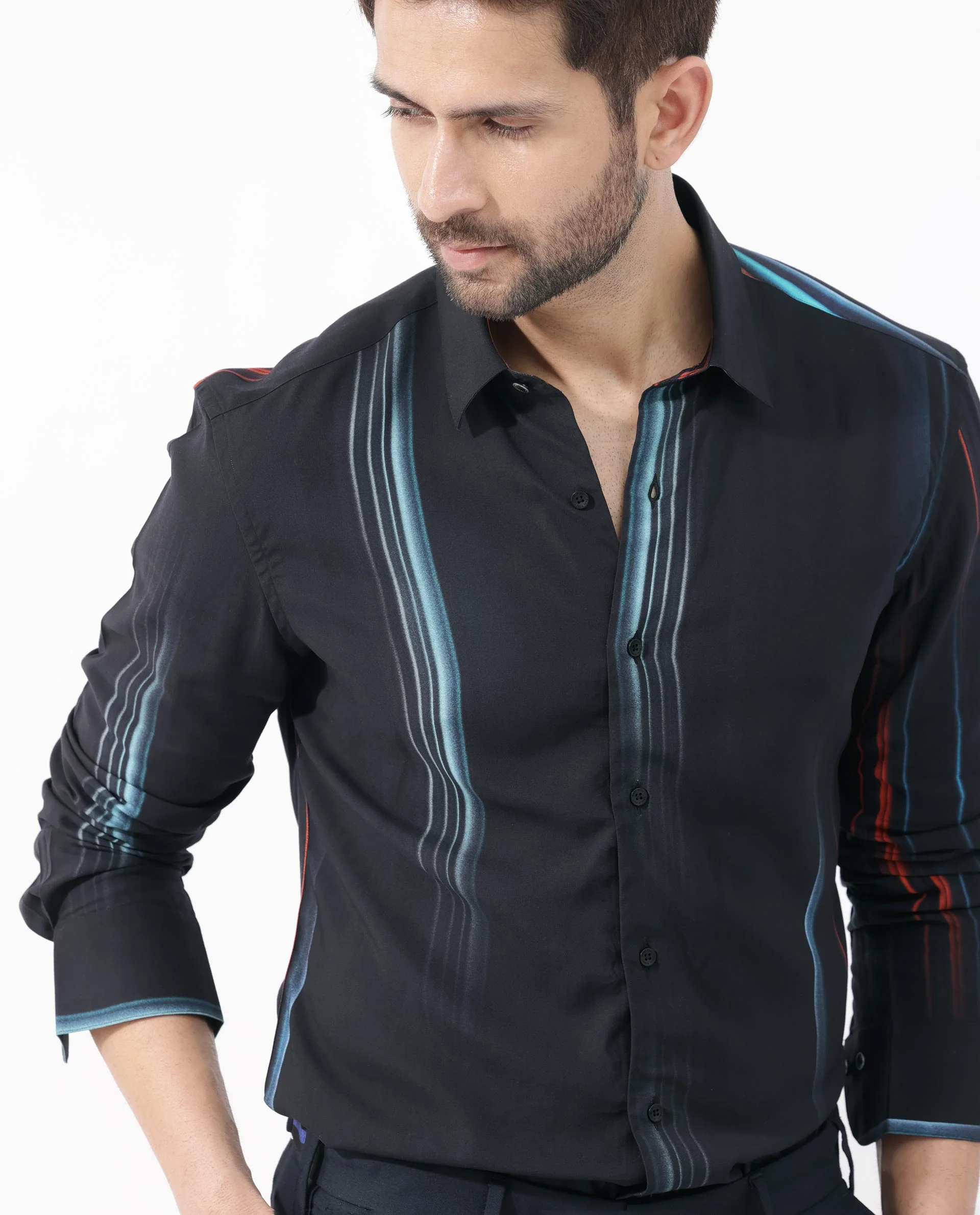 Rare Rabbit Men's Emmett Black Cotton Abstract Print Regular Fit Full Sleeve Collared Shirt - Image 4