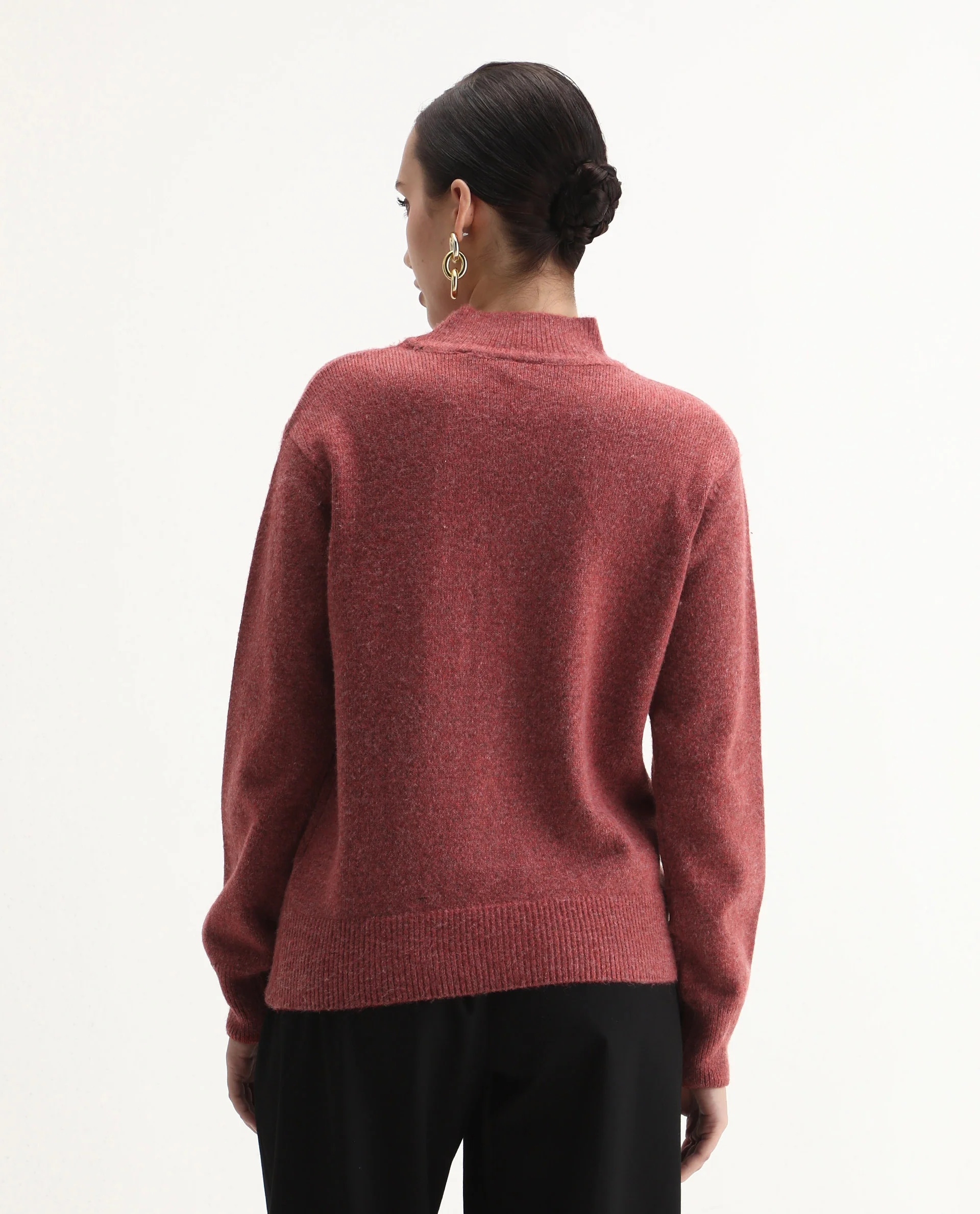 Rareism Women's Emmy Dark Rust Acrylic Blend High Neck Relaxed Fit Sweater - Image 2