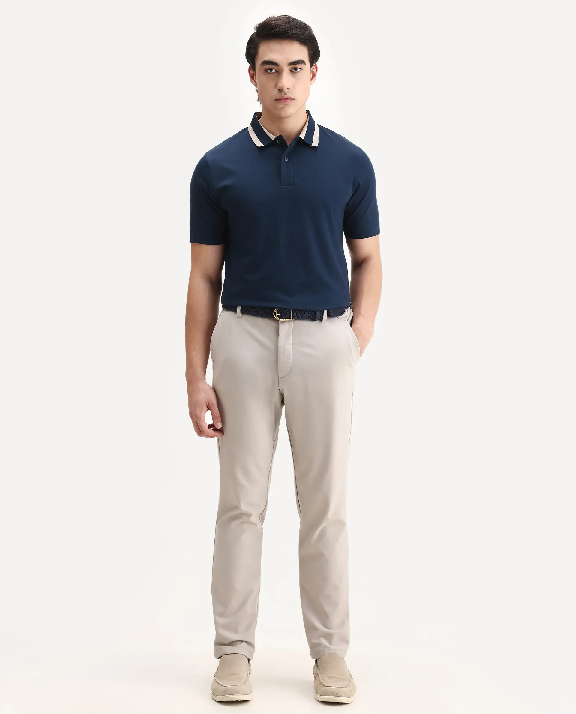 Rare Rabbit Men's Emor Dark Navy Cotton Fabric Half Sleeve Spread Collar Plain Polo - Image 2