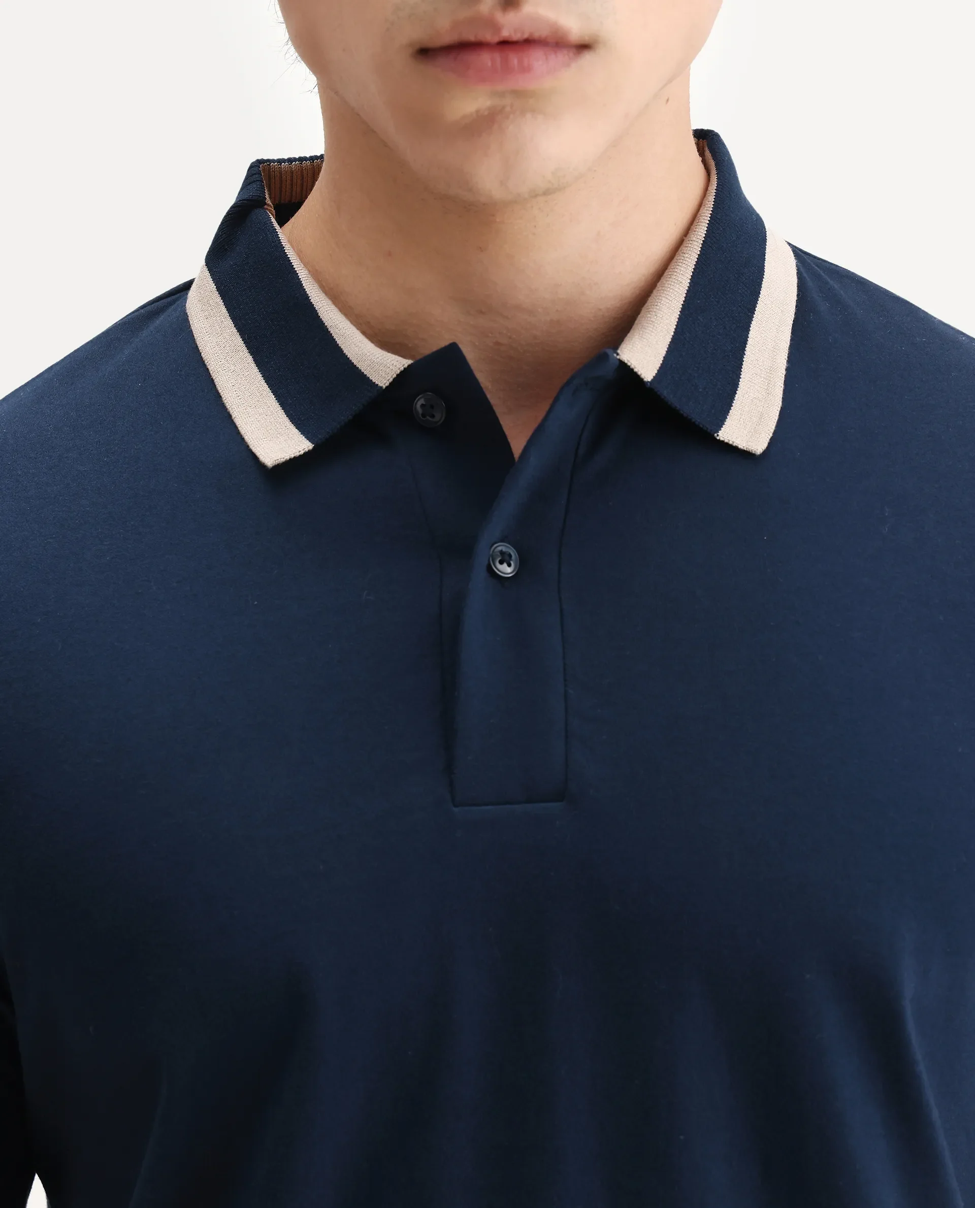 Rare Rabbit Men's Emor Dark Navy Cotton Fabric Half Sleeve Spread Collar Plain Polo - Image 3