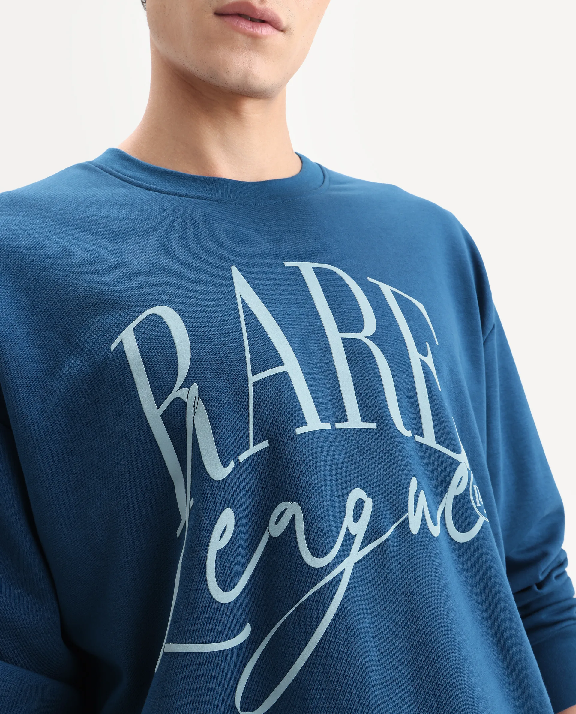 Rare Rabbit Men's Emro Dark Blue Cotton Graphic Print Oversized Fit Full Sleeve Crew Neck Sweatshirt - Image 3