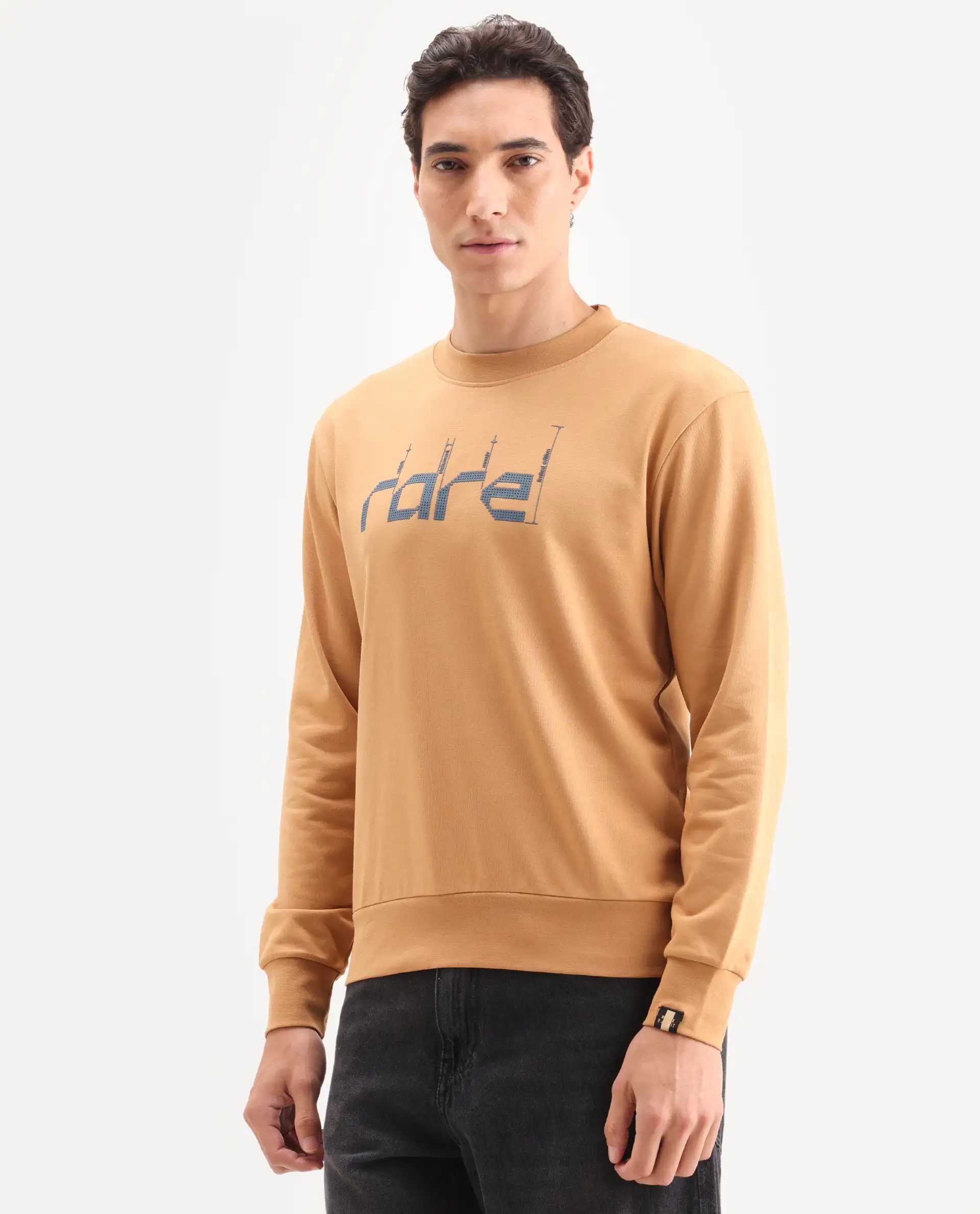 Rare Rabbit Men's Emry Mustard Cotton Blend Graphic Print Regular Fit Full Sleeve Crew Neck Sweatshirt - Image 6