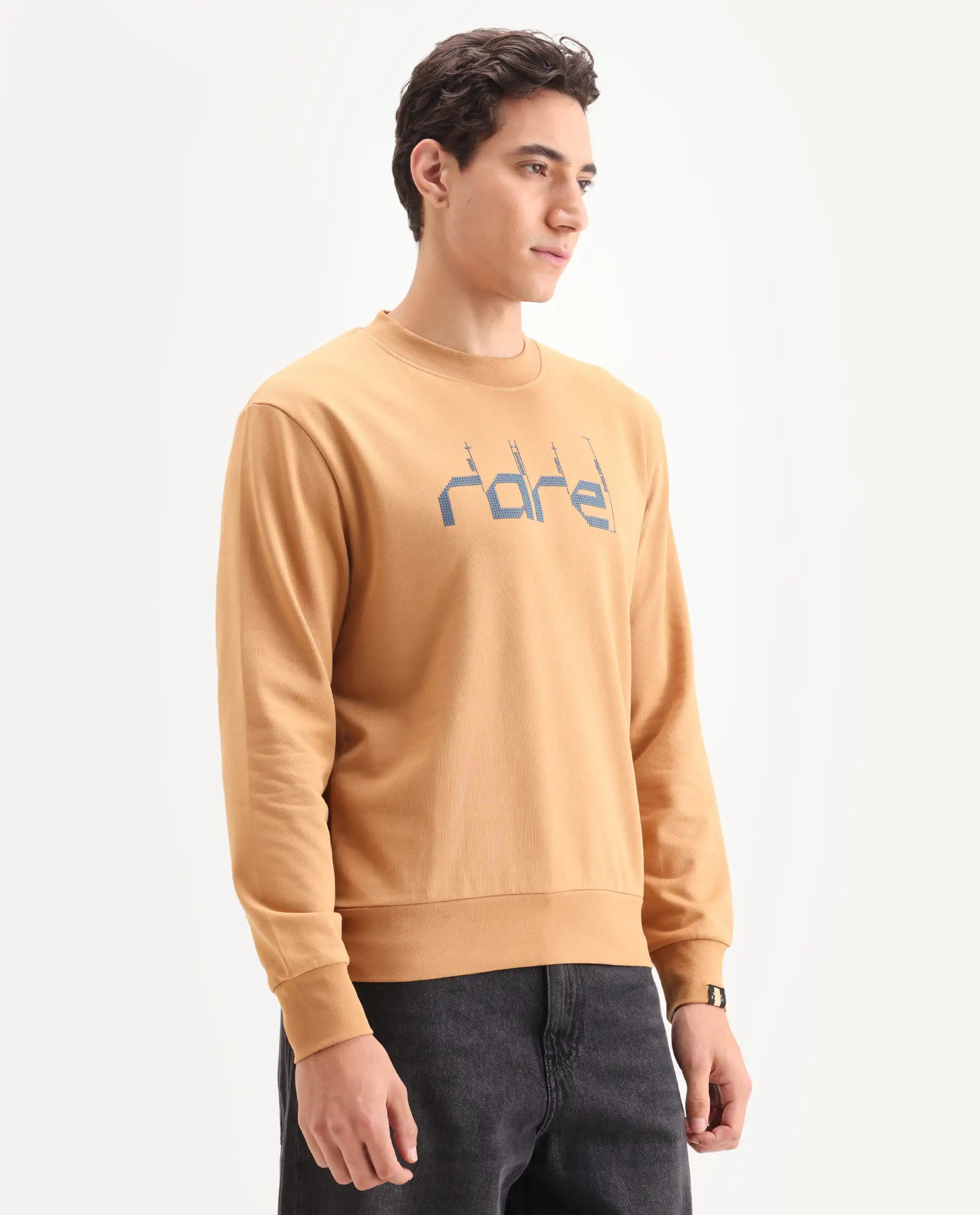Rare Rabbit Men's Emry Mustard Cotton Blend Graphic Print Regular Fit Full Sleeve Crew Neck Sweatshirt - Image 7