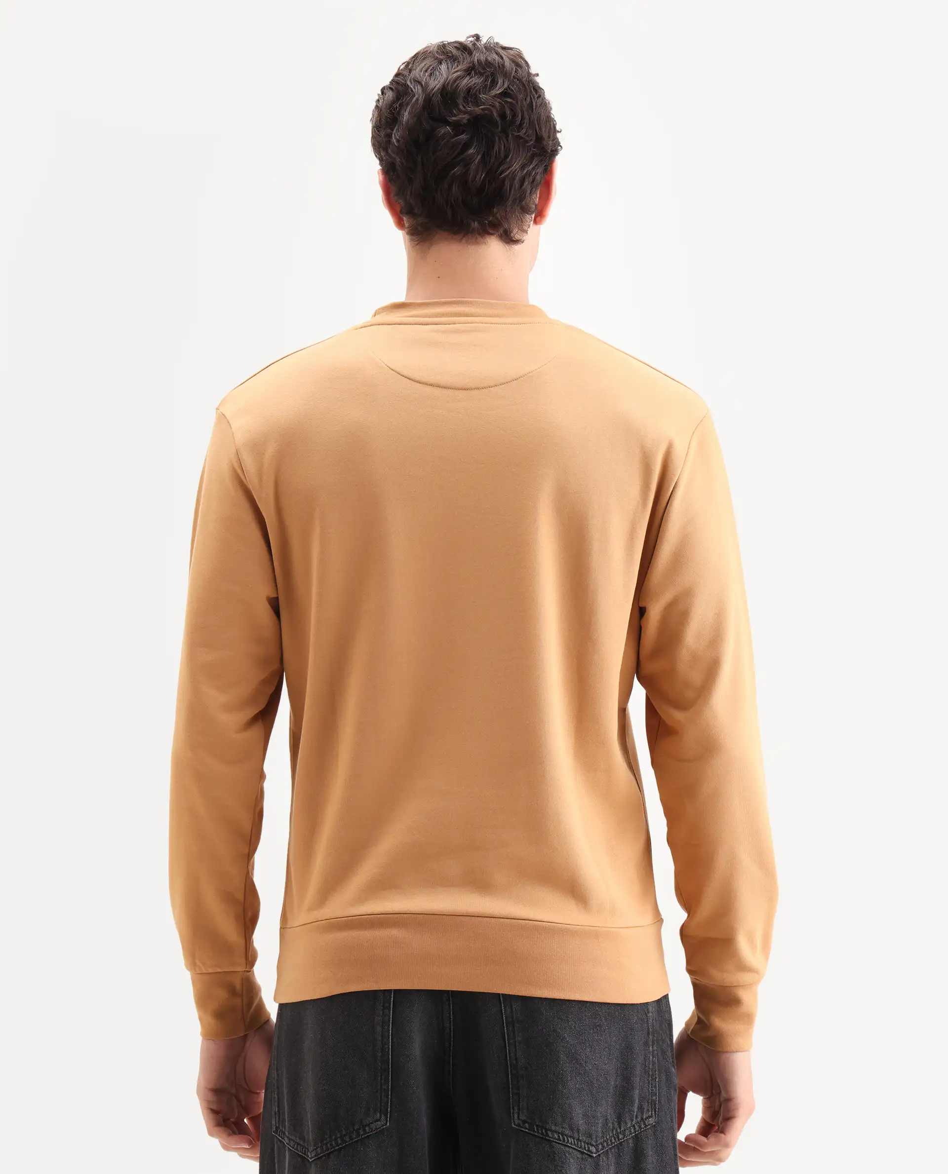 Rare Rabbit Men's Emry Mustard Cotton Blend Graphic Print Regular Fit Full Sleeve Crew Neck Sweatshirt - Image 8