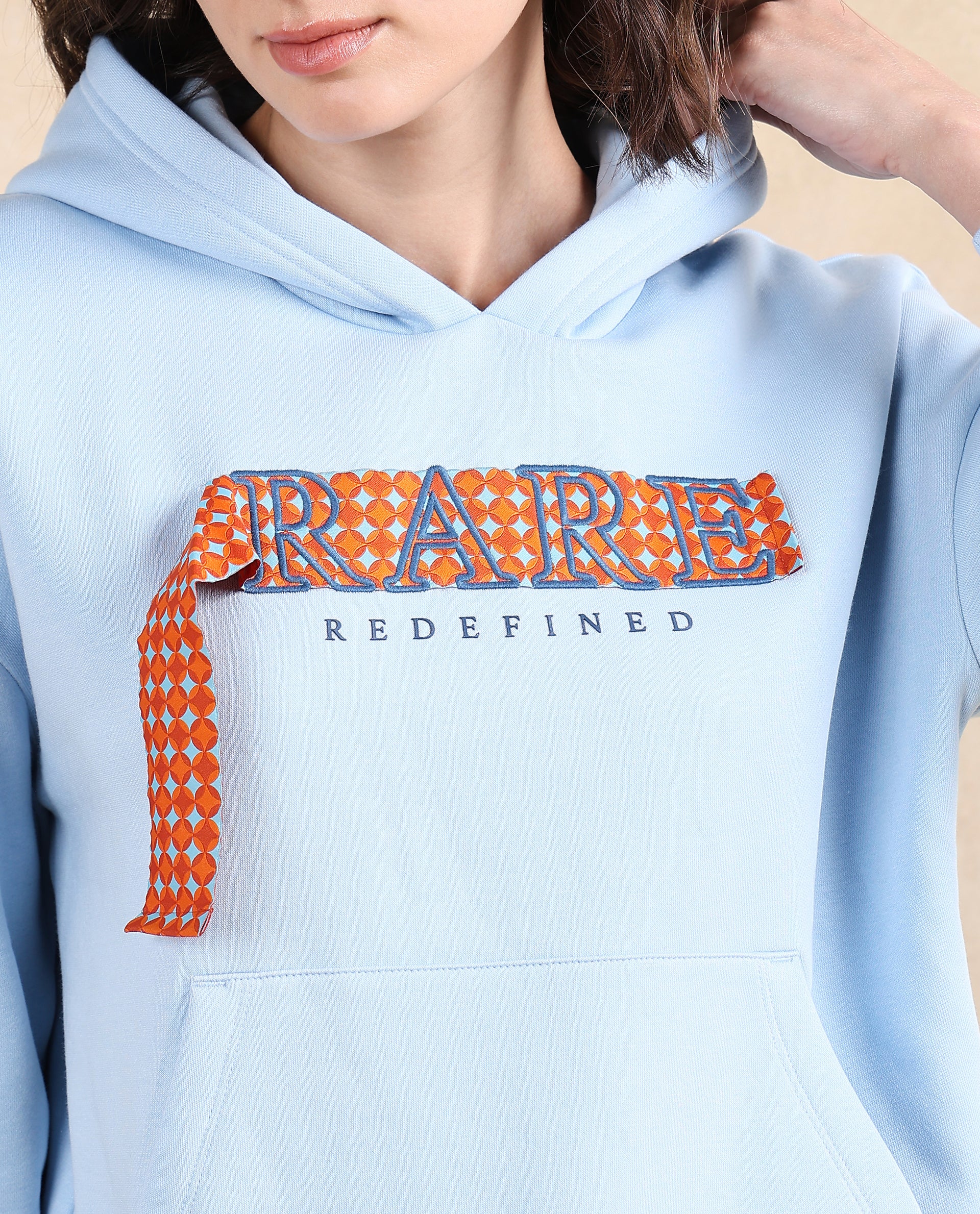 Rareism Women's Emtap Light Blue Cotton Blend Hooded Graphic Print Relaxed Fit Sweatshirt - Image 3