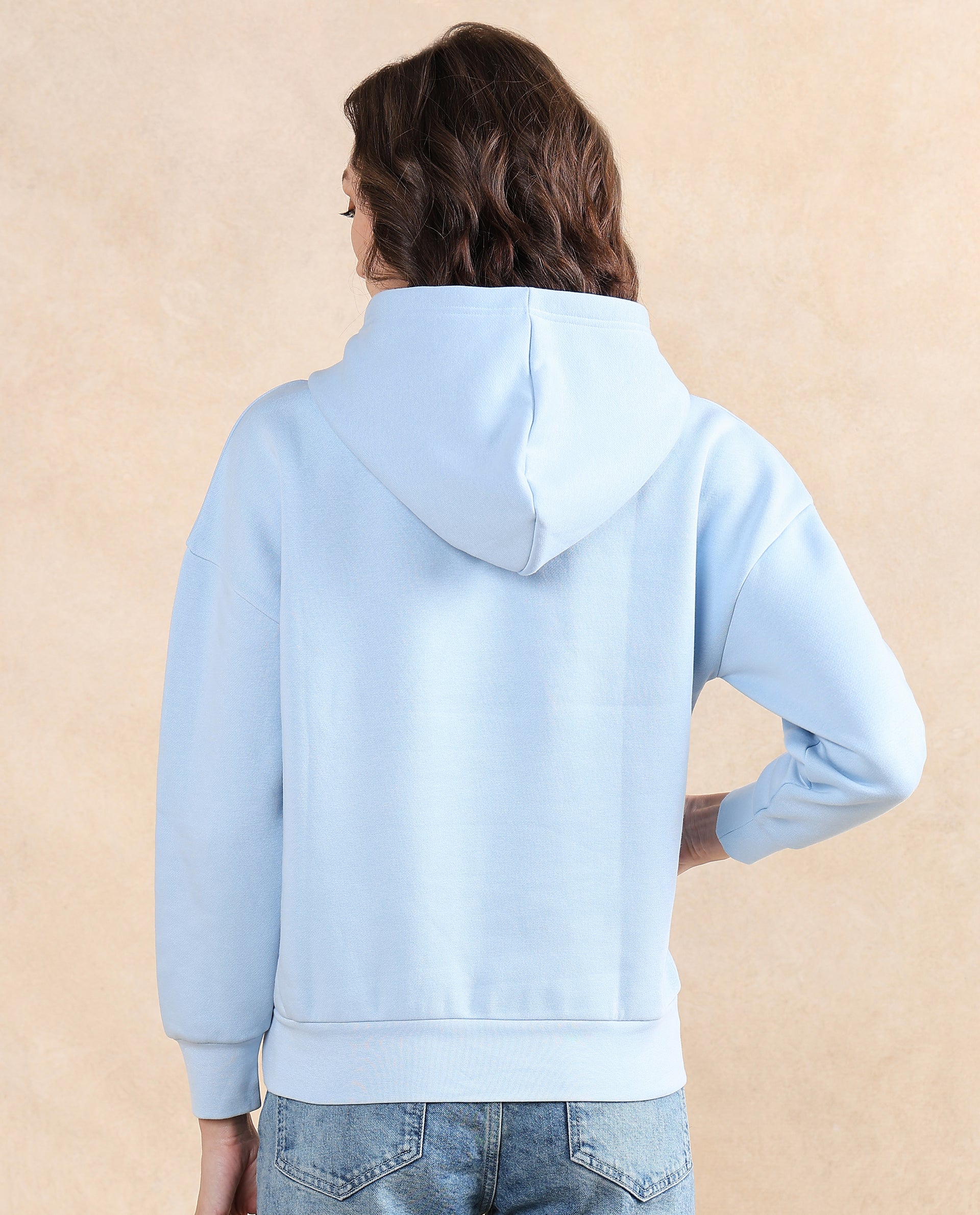 Rareism Women's Emtap Light Blue Cotton Blend Hooded Graphic Print Relaxed Fit Sweatshirt - Image 6
