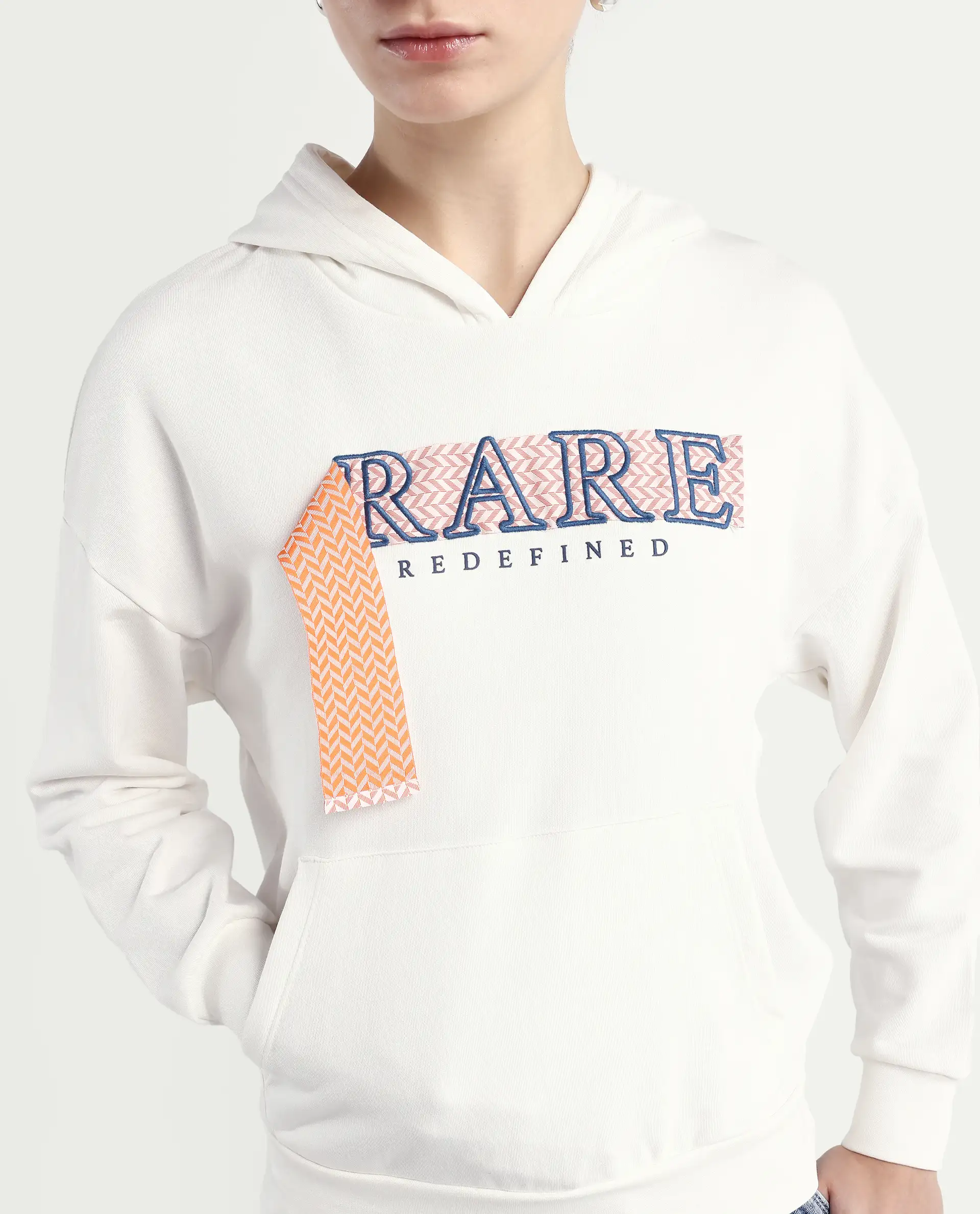 Rareism Women's Emtap Off White Cotton Blend Hooded Graphic Print Relaxed Fit Sweatshirt - Image 3