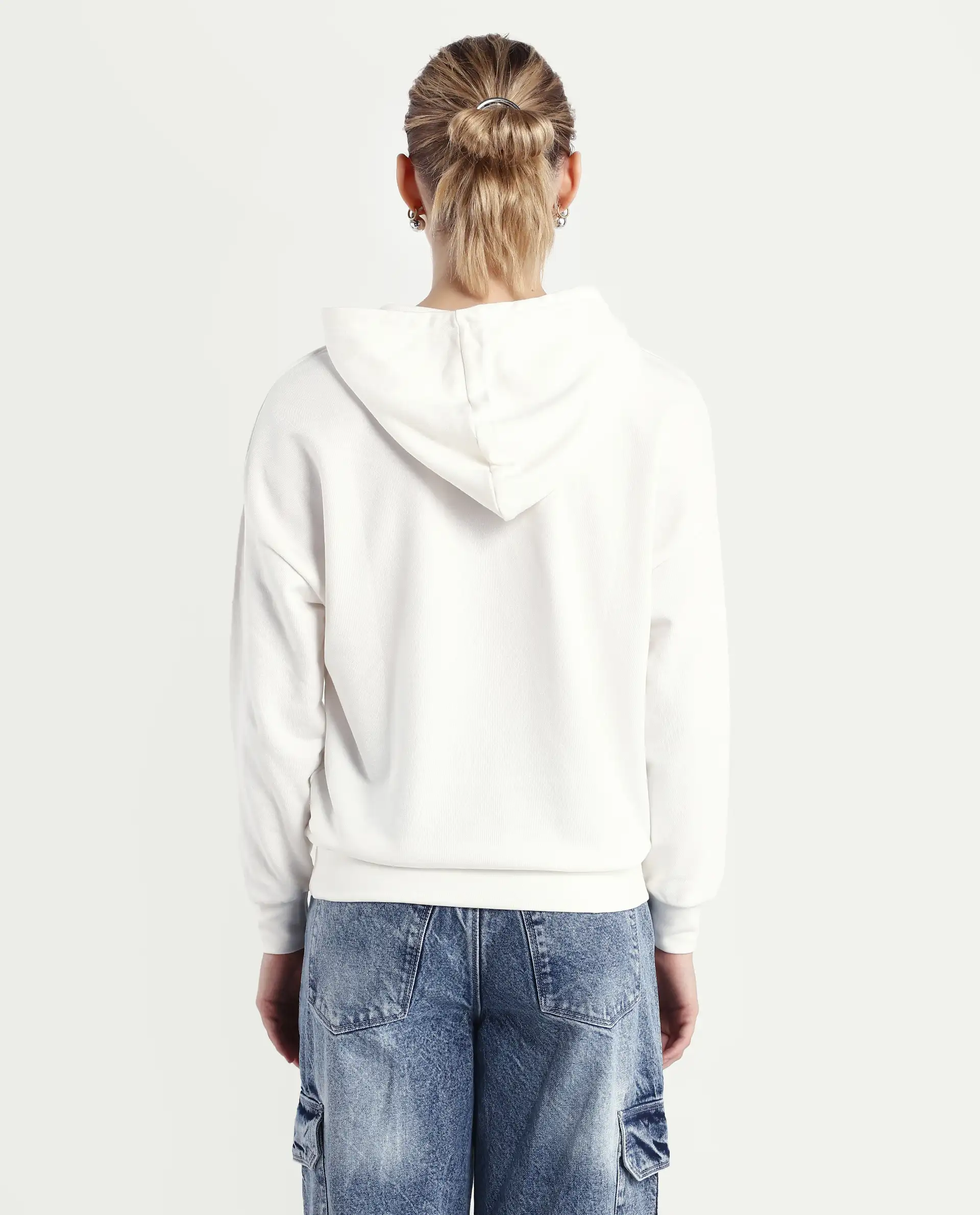Rareism Women's Emtap Off White Cotton Blend Hooded Graphic Print Relaxed Fit Sweatshirt - Image 7