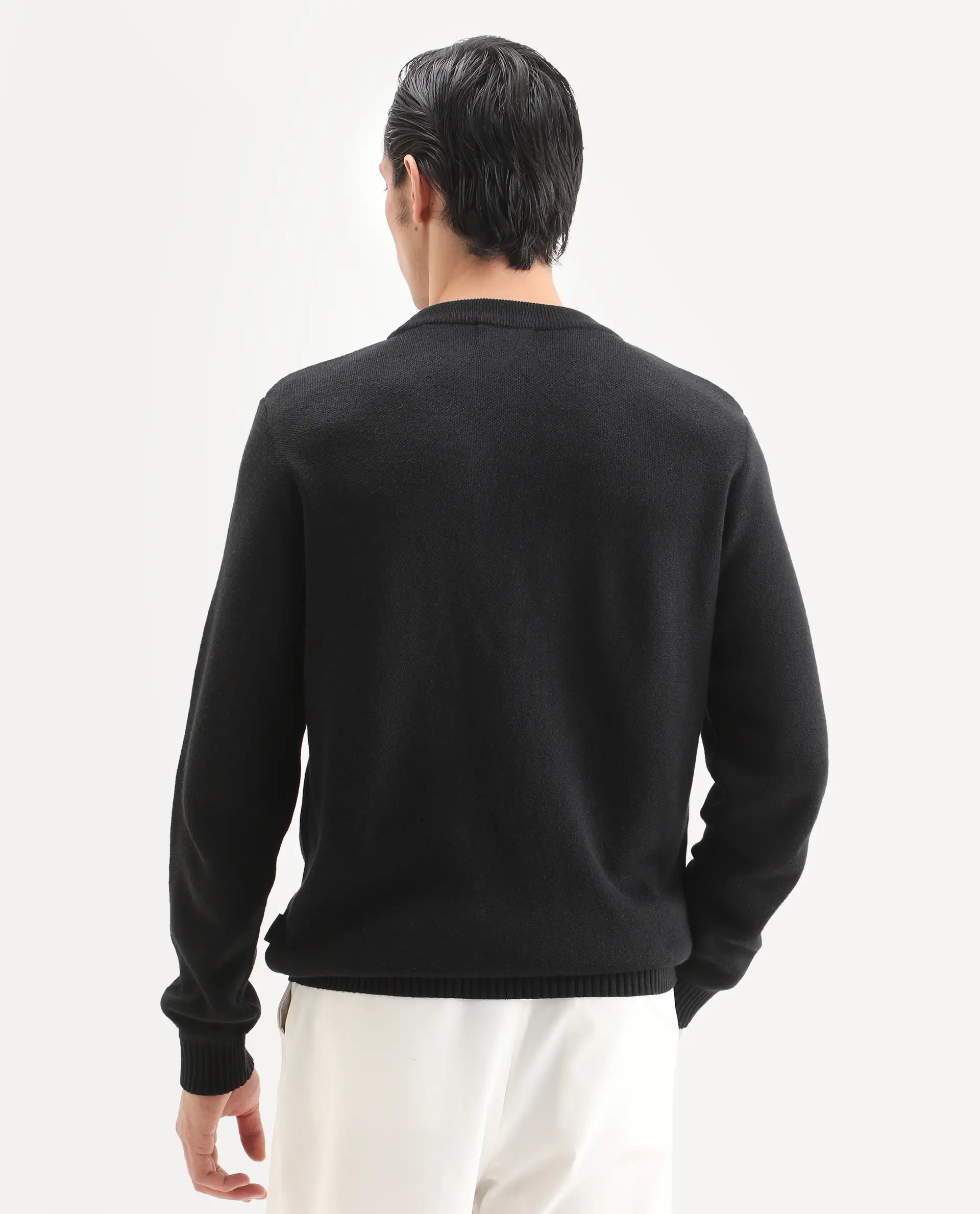 Rare Rabbit Men's Emyr Black Acrylic Monogram Print Regular Fit Full Sleeve Crew Neck Sweater - Image 7