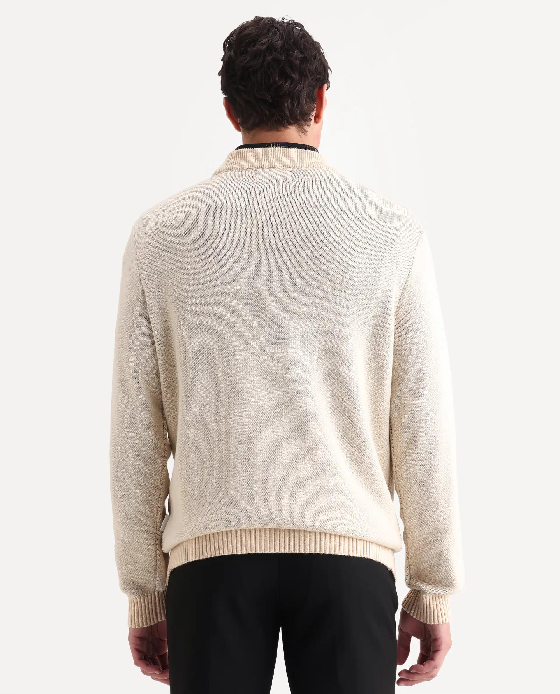 Rare Rabbit Men's Emyr Off White Acrylic Monogram Print Regular Fit Full Sleeve Crew Neck Sweater - Image 7