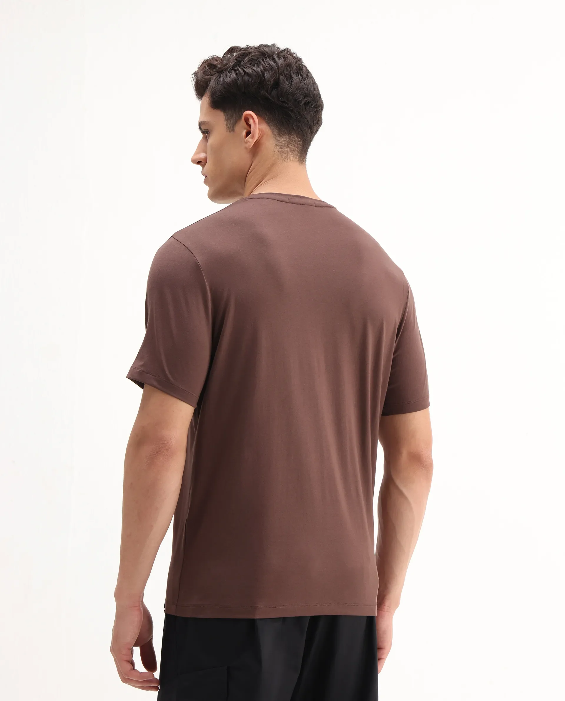 Rare Rabbit Men's Enc Dusky Brown Cotton Blend Graphic Print Regular Fit Half Sleeve Crew Neck T-Shirt - Image 7