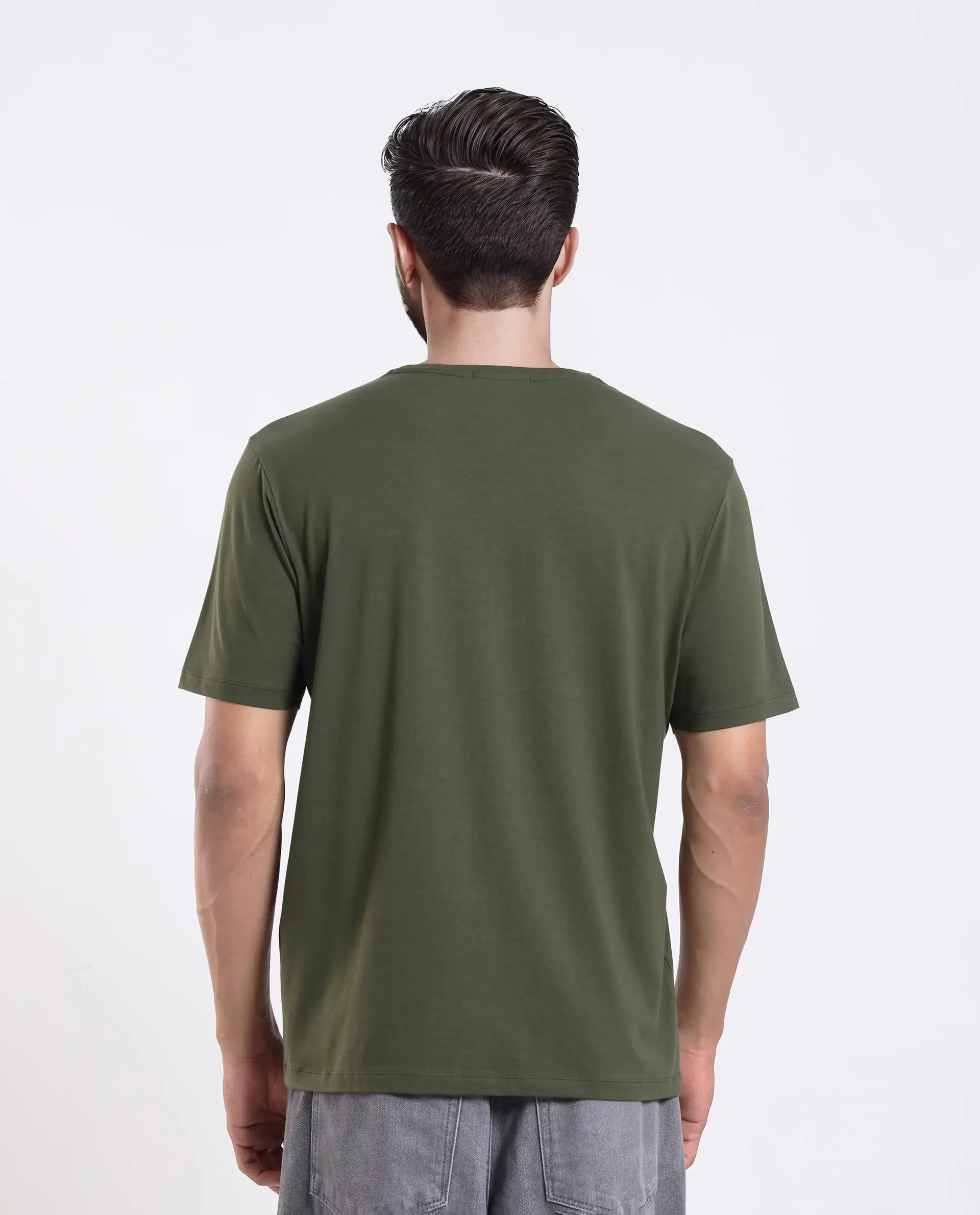 Rare Rabbit Men's Enc Olive Cotton Blend Graphic Print Regular Fit Half Sleeve Crew Neck T-Shirt - Image 8