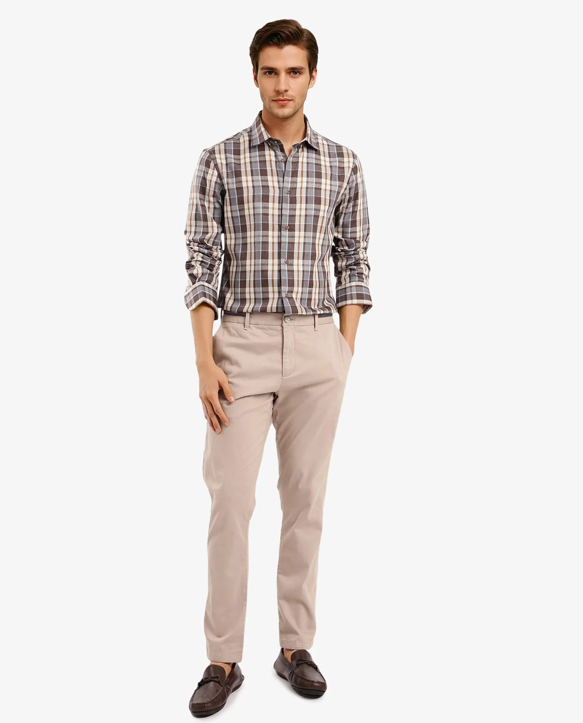 Rare Rabbit Men's Endel Brown Cotton Checked Print Regular Fit Full Sleeve Collared Shirt - Image 2
