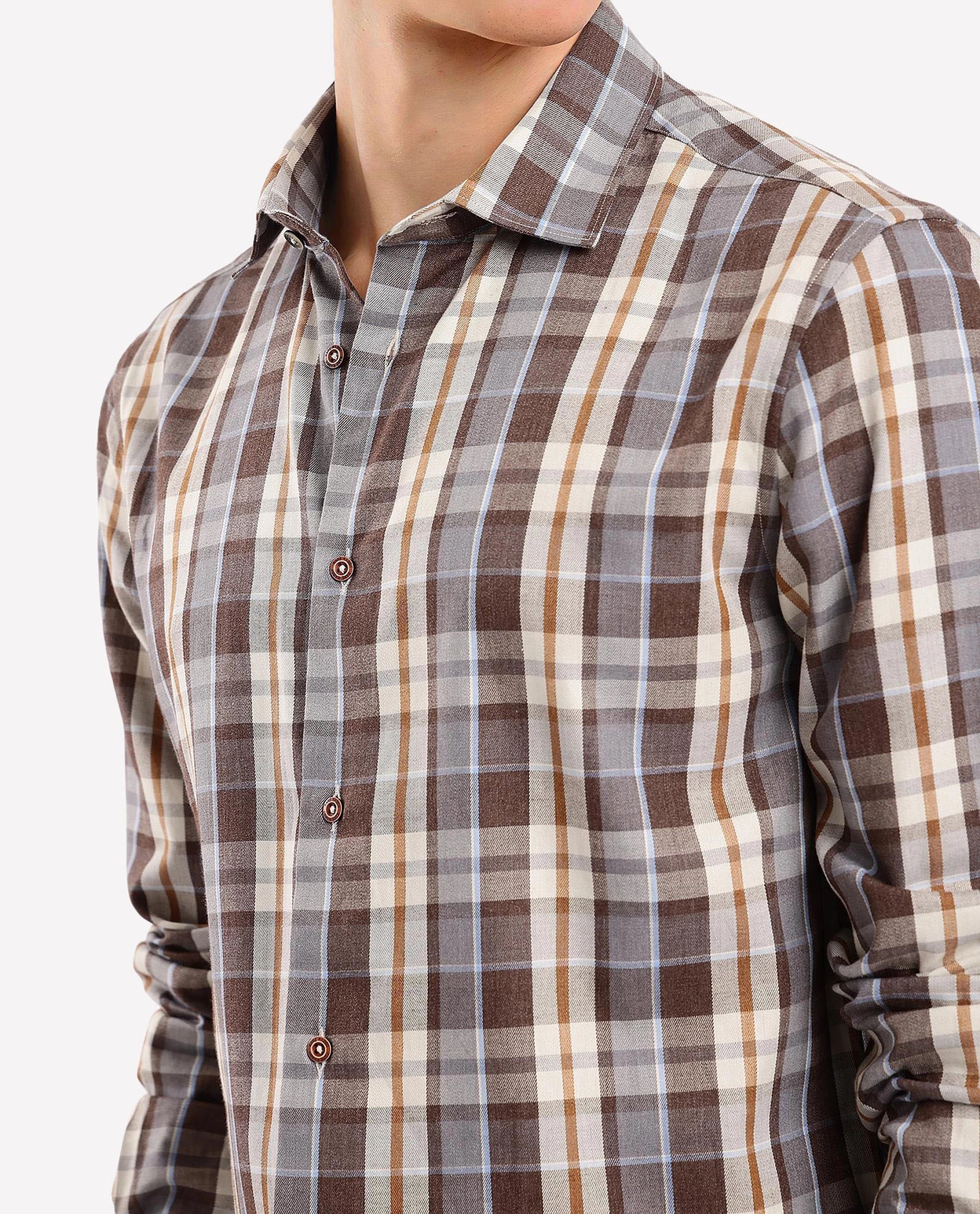 Rare Rabbit Men's Endel Brown Cotton Checked Print Regular Fit Full Sleeve Collared Shirt - Image 3
