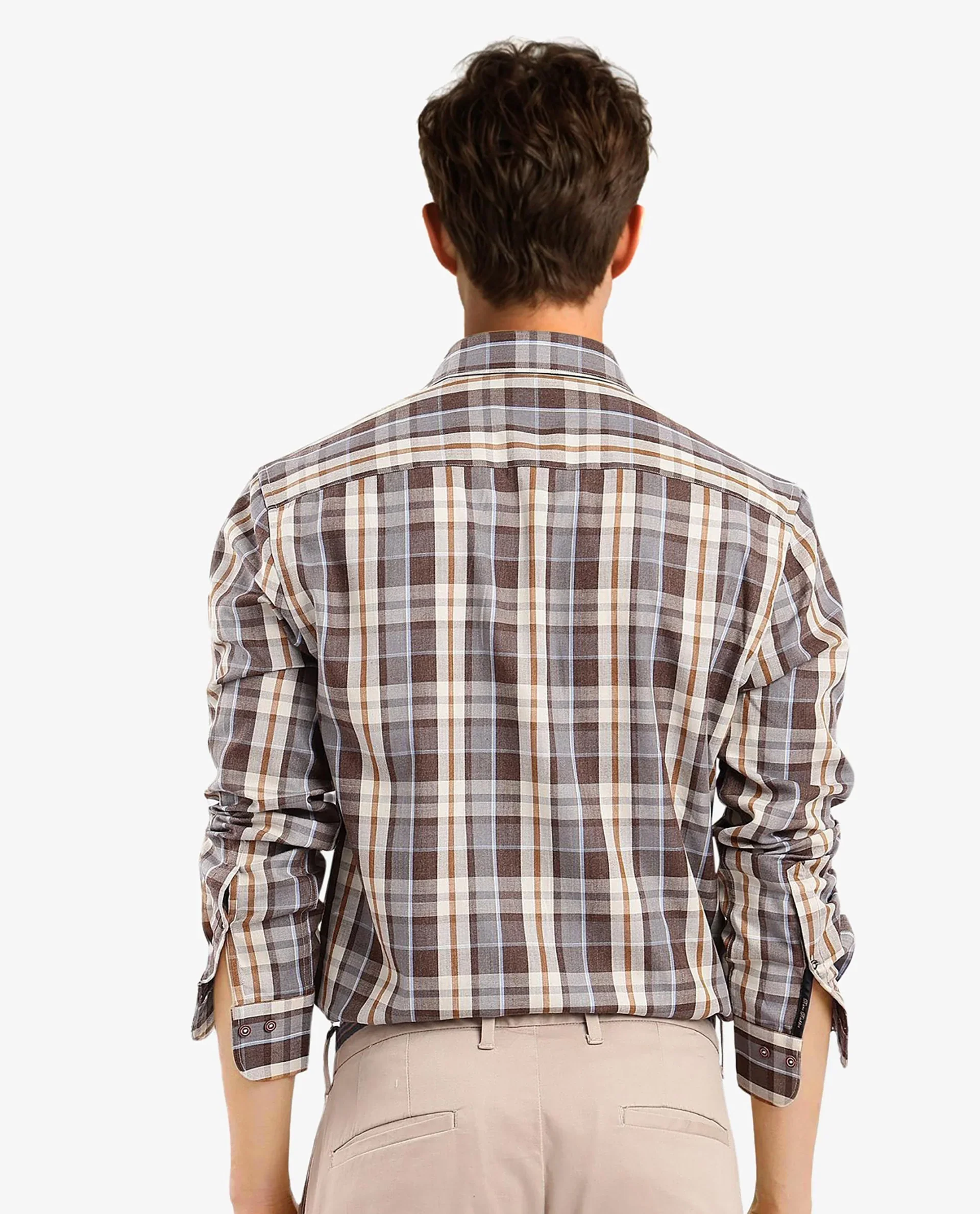 Rare Rabbit Men's Endel Brown Cotton Checked Print Regular Fit Full Sleeve Collared Shirt - Image 4