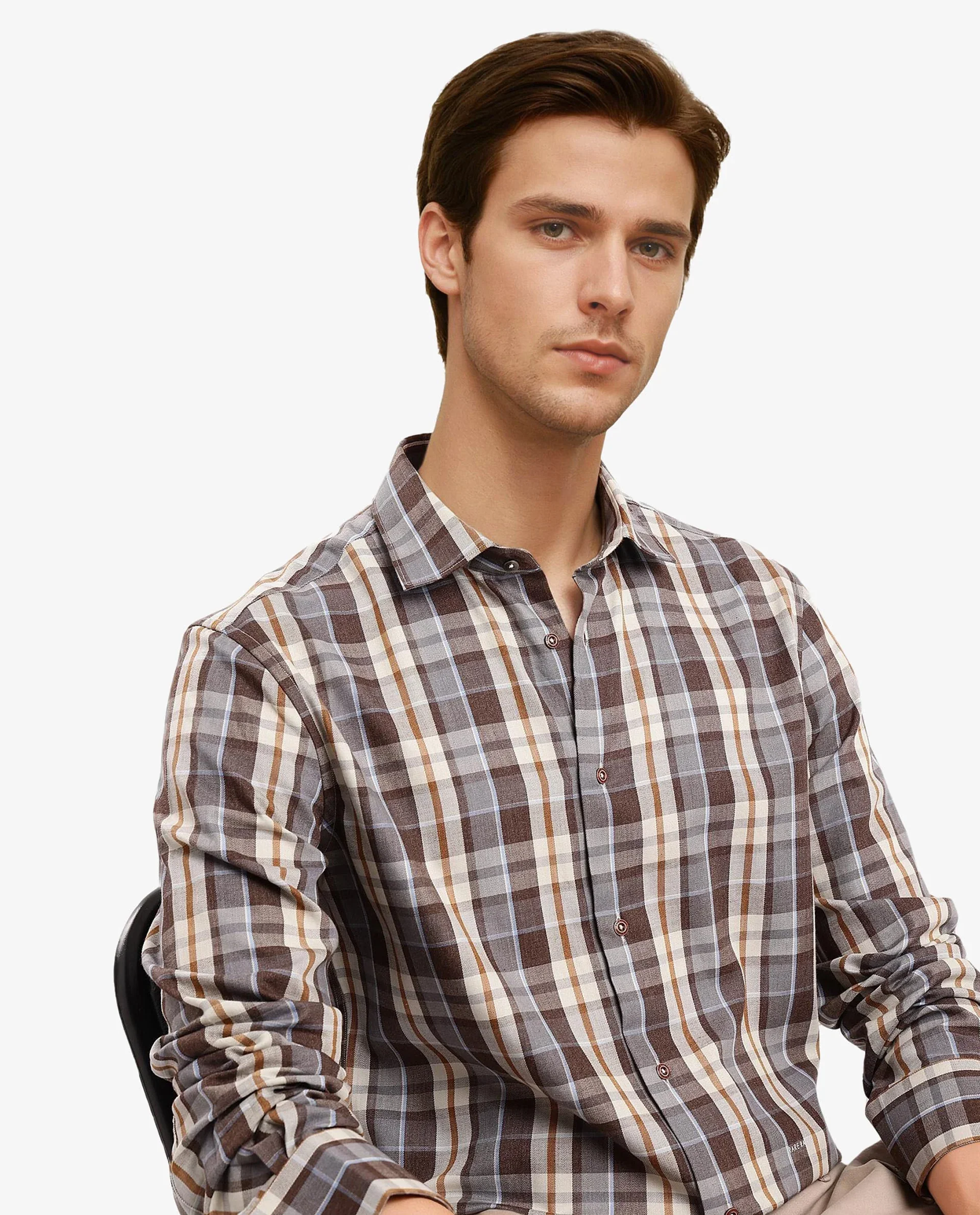 Rare Rabbit Men's Endel Brown Cotton Checked Print Regular Fit Full Sleeve Collared Shirt - Image 6