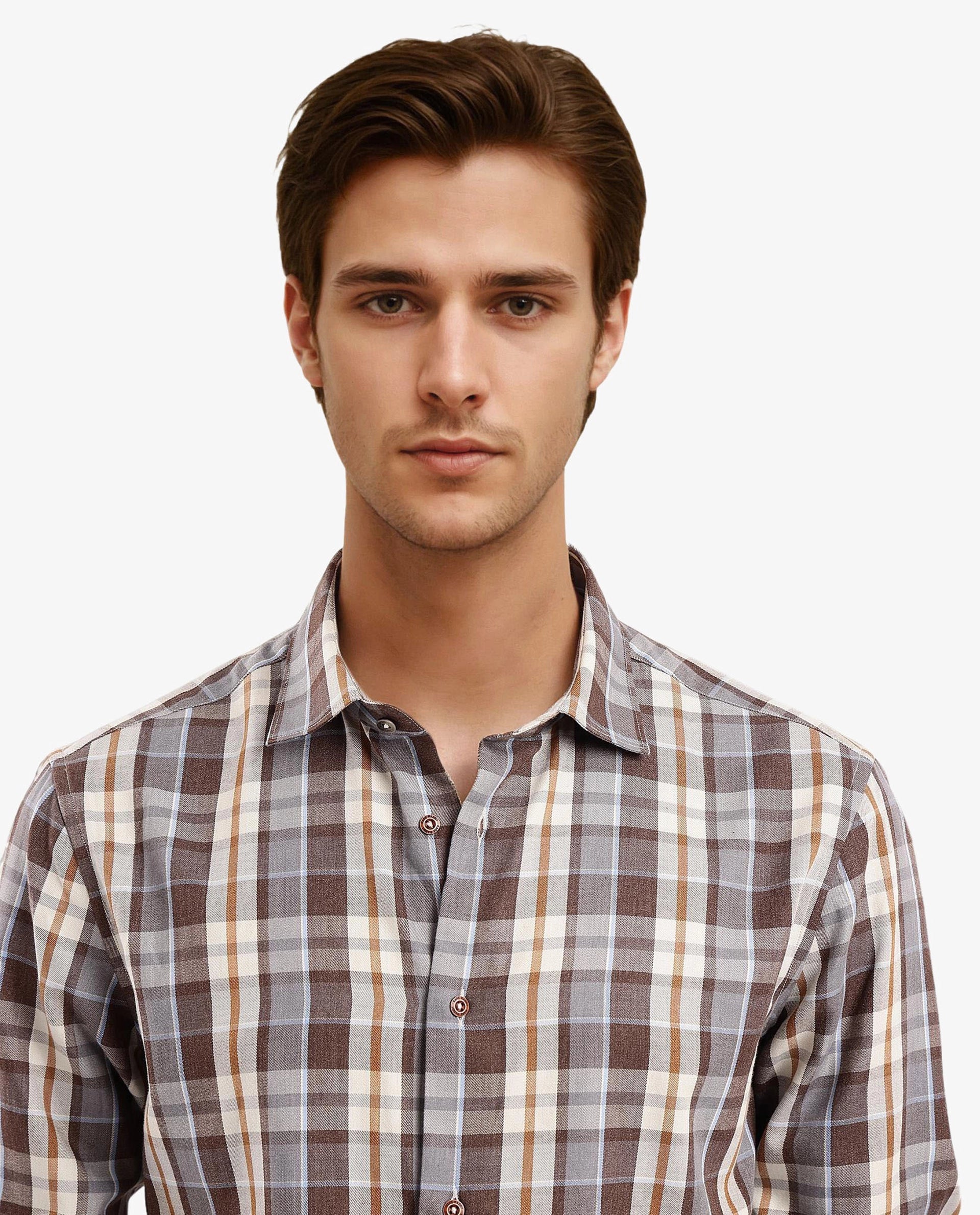 Rare Rabbit Men's Endel Brown Cotton Checked Print Regular Fit Full Sleeve Collared Shirt - Image 7