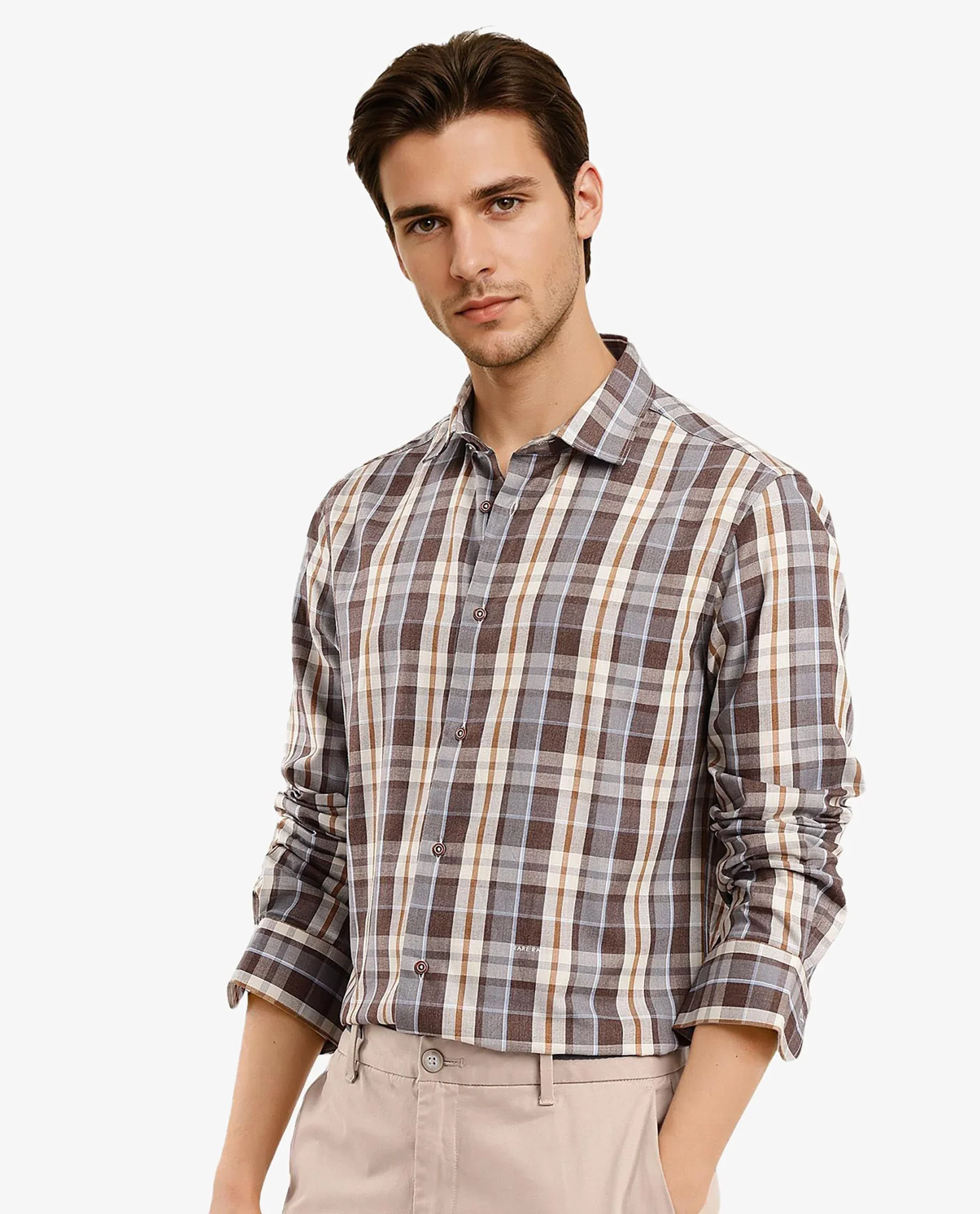 Rare Rabbit Men's Endel Brown Cotton Checked Print Regular Fit Full Sleeve Collared Shirt - Image 9