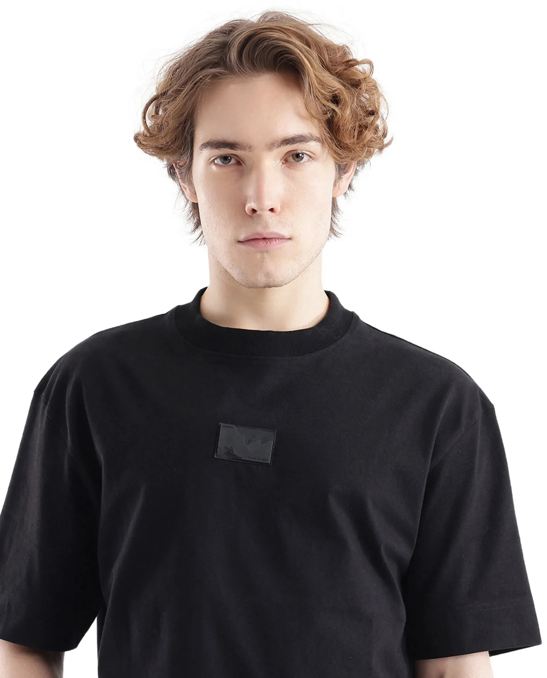 Rare Rabbit Men's Endrol Black Cotton Typography Print Boxy Fit Half Sleeve Crew Neck T-Shirt - Image 3