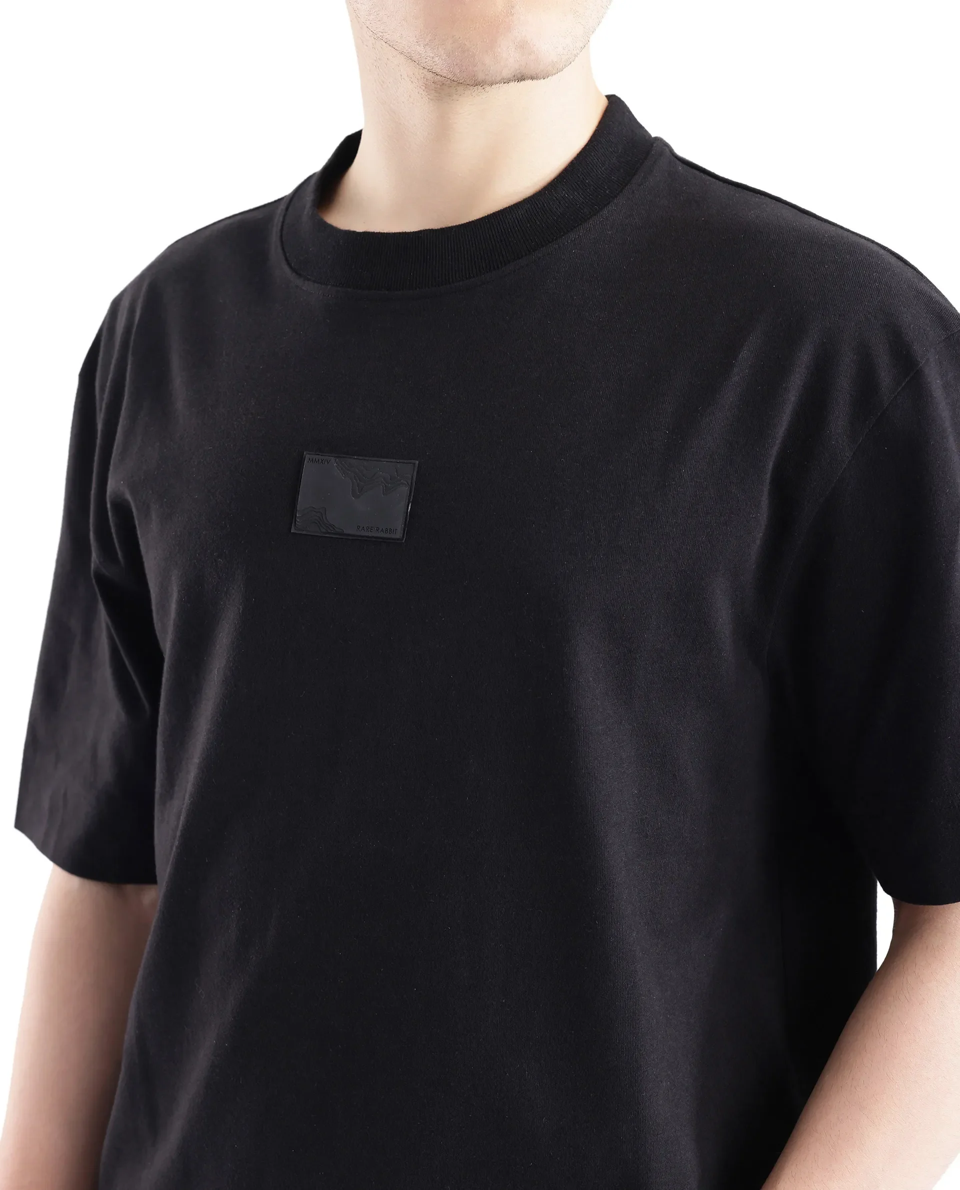 Rare Rabbit Men's Endrol Black Cotton Typography Print Boxy Fit Half Sleeve Crew Neck T-Shirt - Image 4