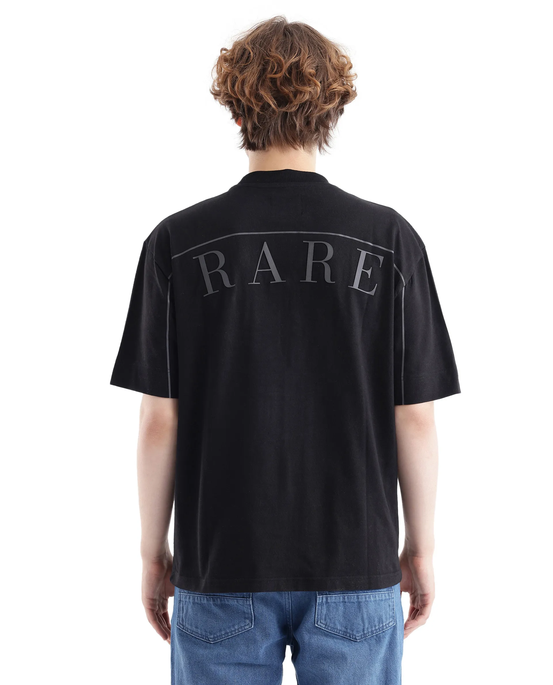 Rare Rabbit Men's Endrol Black Cotton Typography Print Boxy Fit Half Sleeve Crew Neck T-Shirt - Image 5