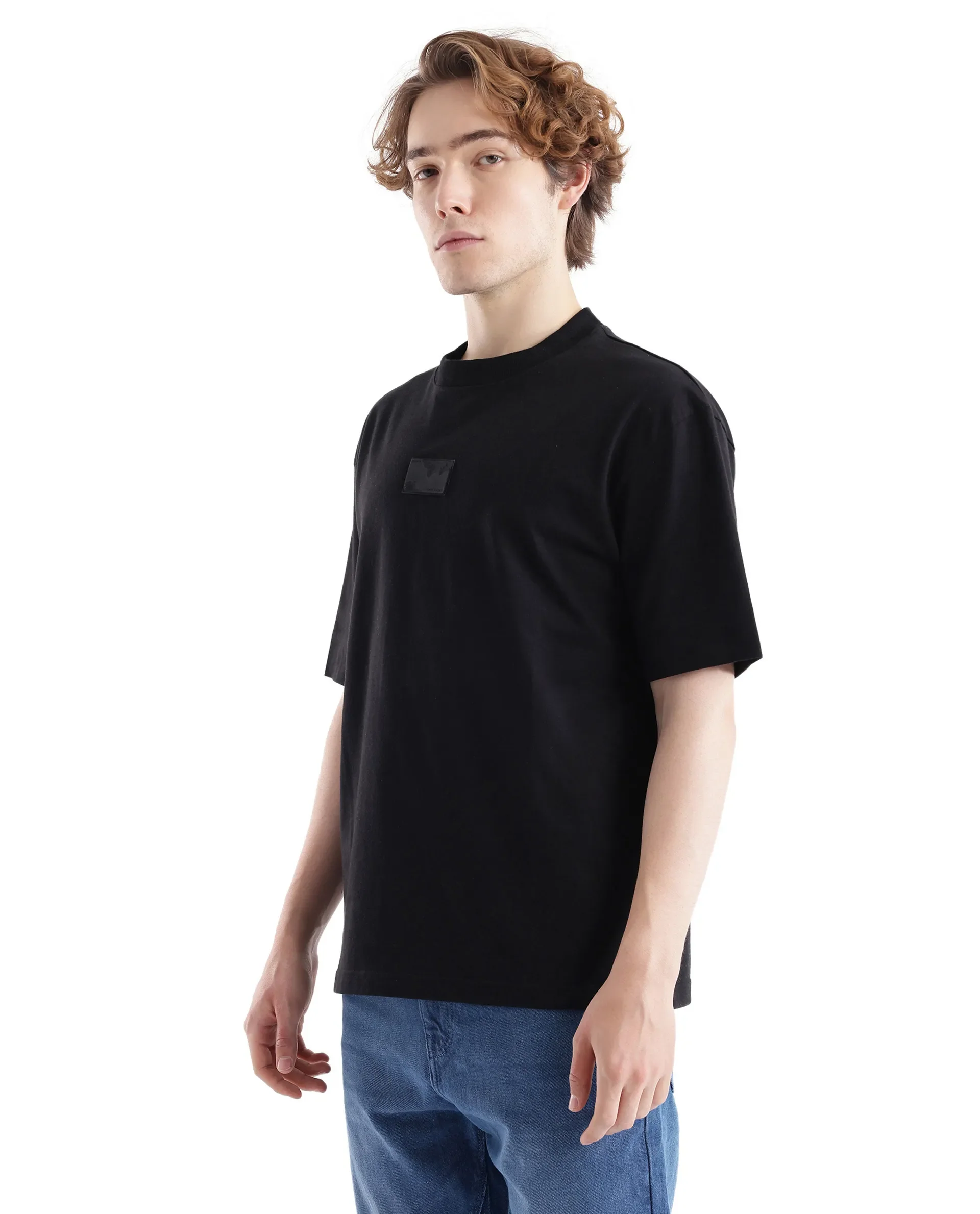 Rare Rabbit Men's Endrol Black Cotton Typography Print Boxy Fit Half Sleeve Crew Neck T-Shirt - Image 7