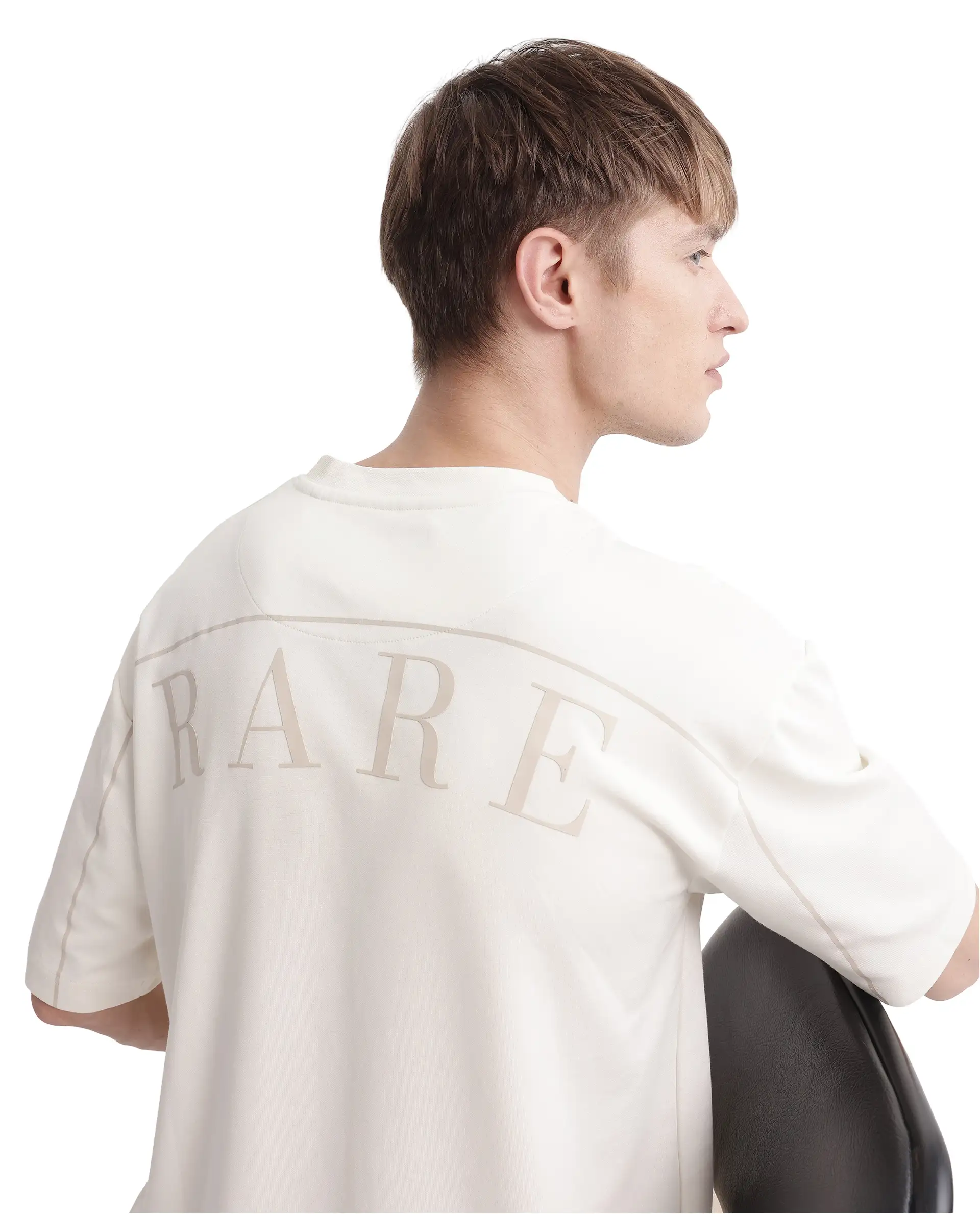 Rare Rabbit Men's Endy Off White Cotton Blend Graphic Print Boxy Fit Half Sleeve Crew Neck T-Shirt - Image 2