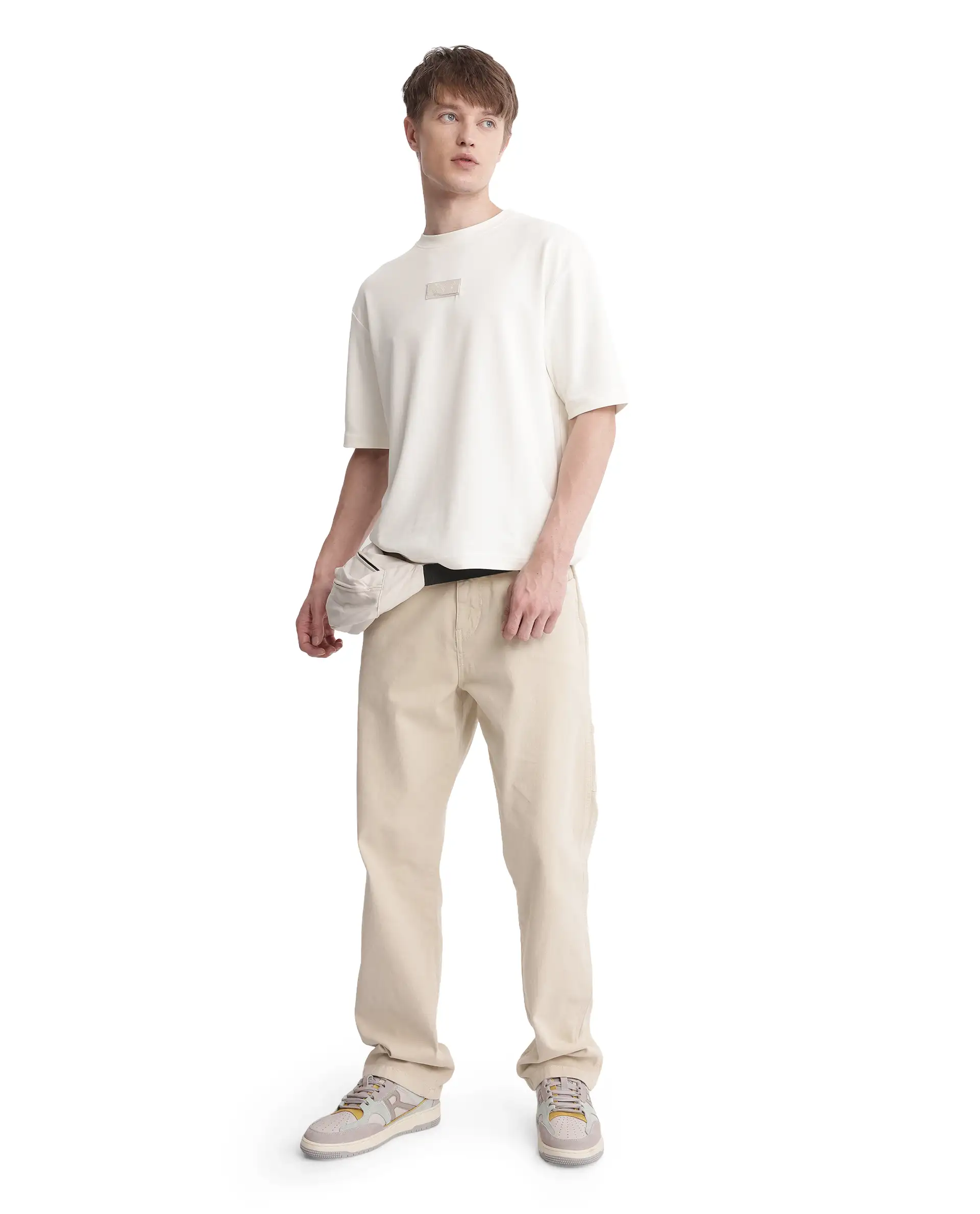 Rare Rabbit Men's Endy Off White Cotton Blend Graphic Print Boxy Fit Half Sleeve Crew Neck T-Shirt - Image 3