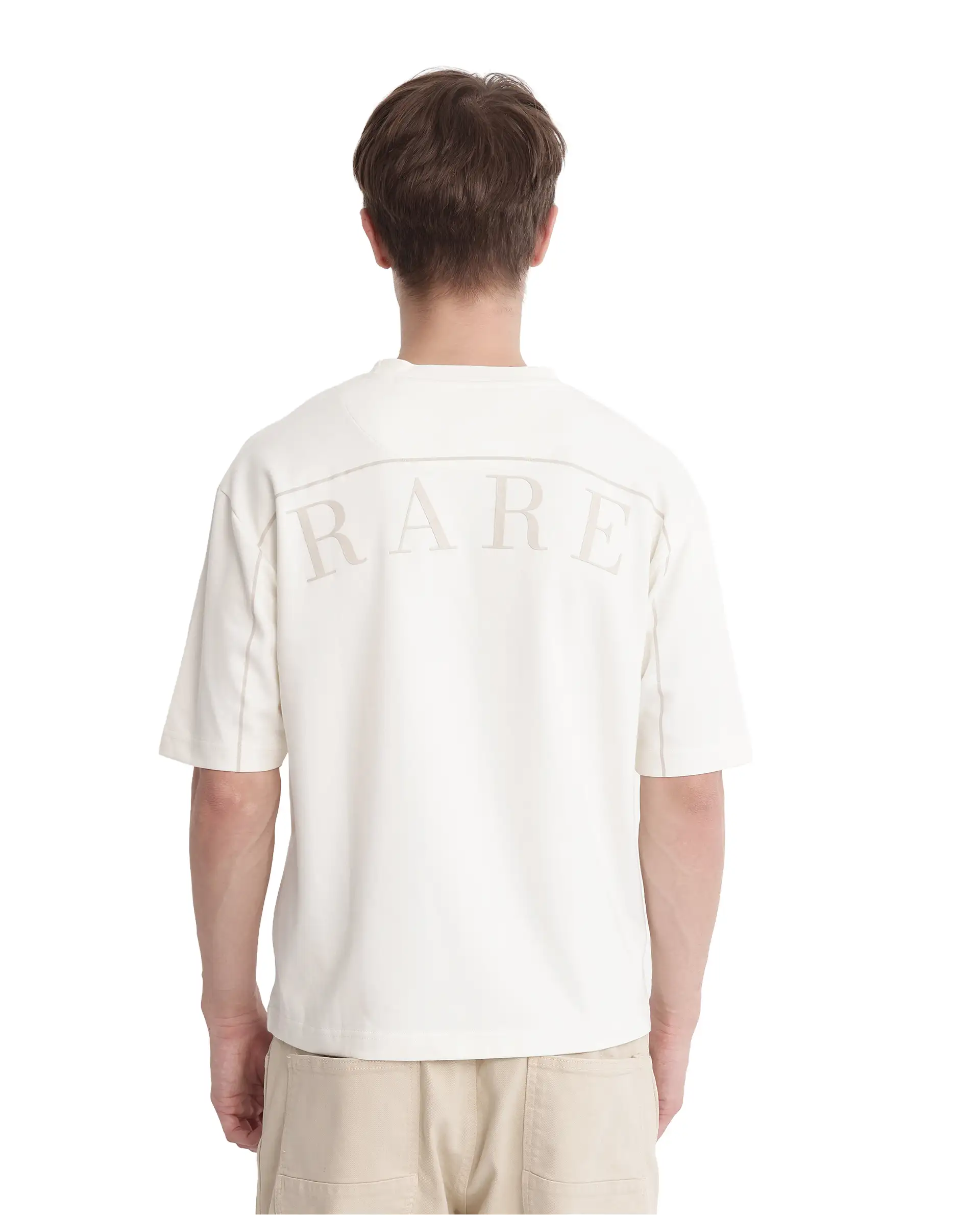 Rare Rabbit Men's Endy Off White Cotton Blend Graphic Print Boxy Fit Half Sleeve Crew Neck T-Shirt - Image 4