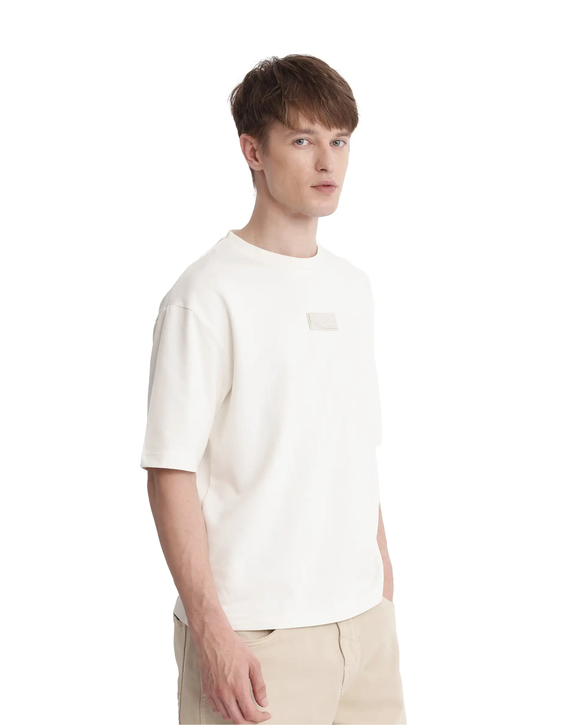 Rare Rabbit Men's Endy Off White Cotton Blend Graphic Print Boxy Fit Half Sleeve Crew Neck T-Shirt - Image 6