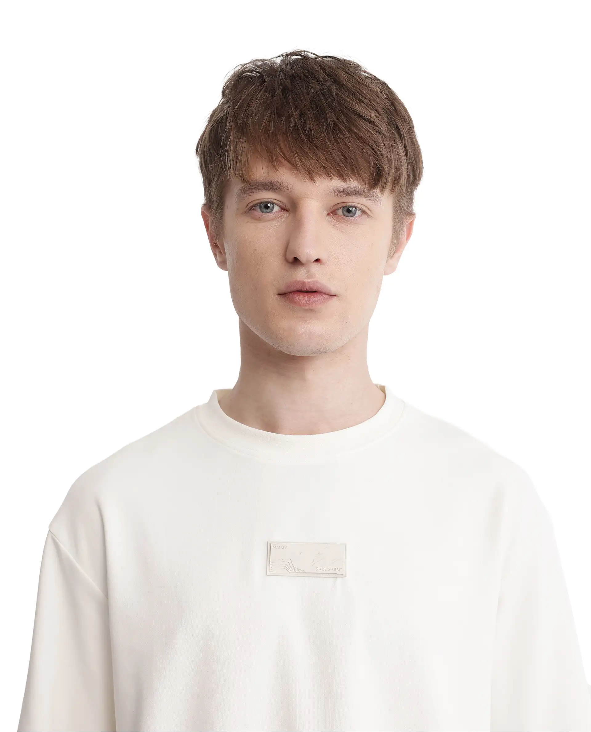 Rare Rabbit Men's Endy Off White Cotton Blend Graphic Print Boxy Fit Half Sleeve Crew Neck T-Shirt - Image 8