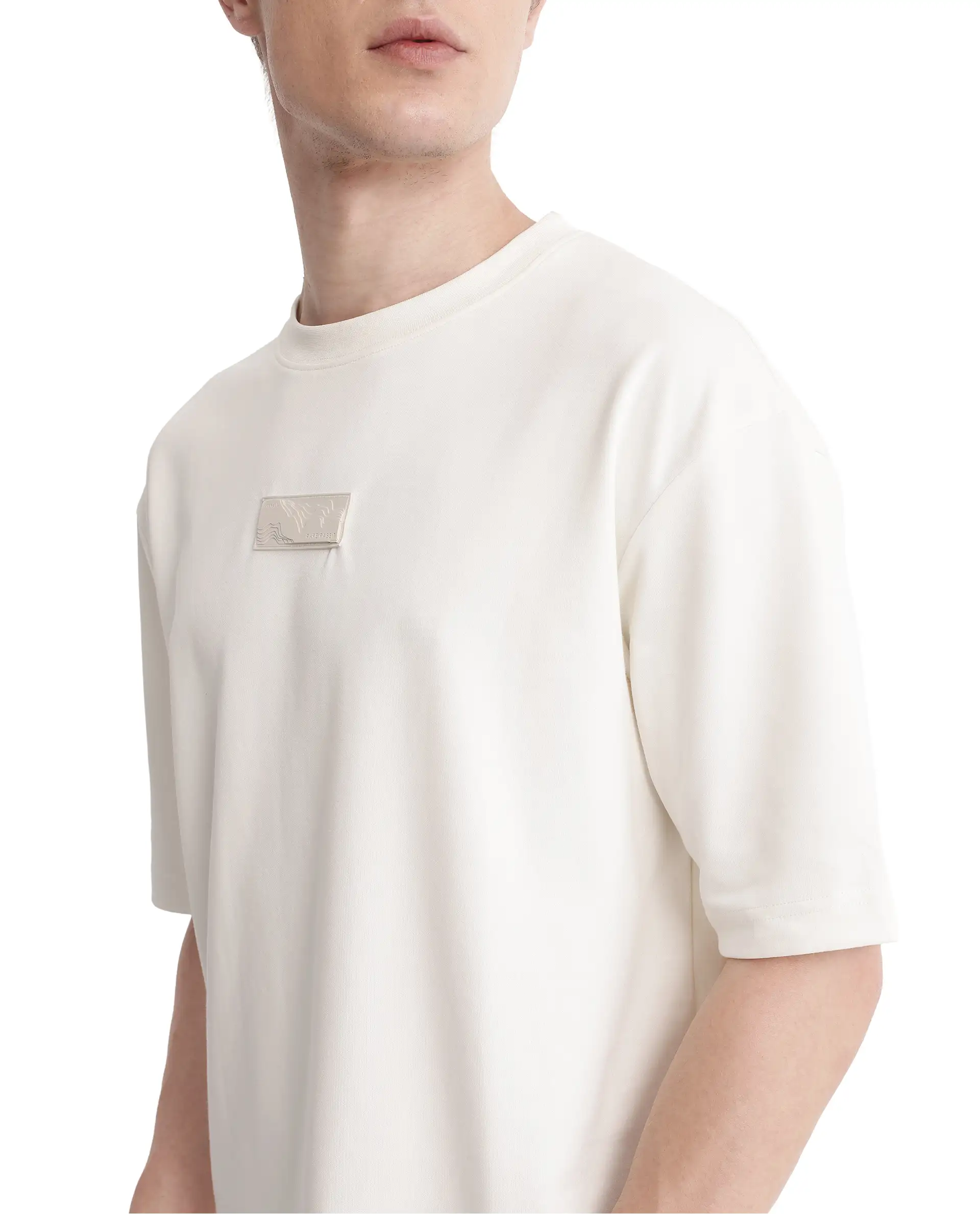 Rare Rabbit Men's Endy Off White Cotton Blend Graphic Print Boxy Fit Half Sleeve Crew Neck T-Shirt - Image 9