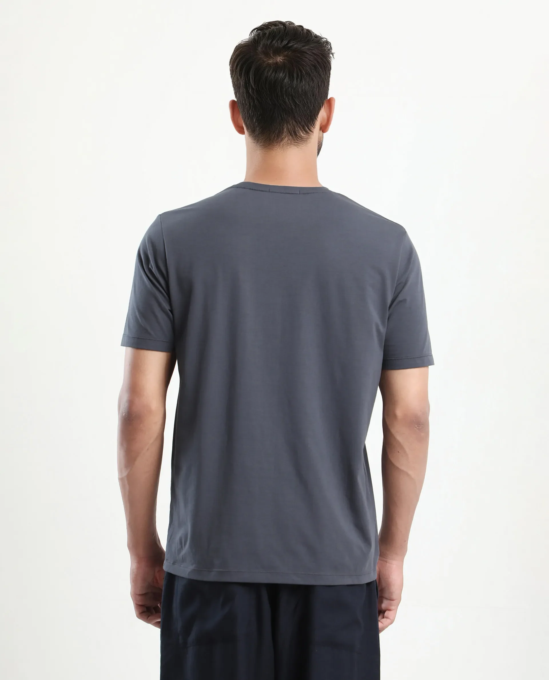 Rare Rabbit Men's Ene Dark Grey Cotton Blend Graphic Print Regular Fit Half Sleeve Crew Neck T-Shirt - Image 8