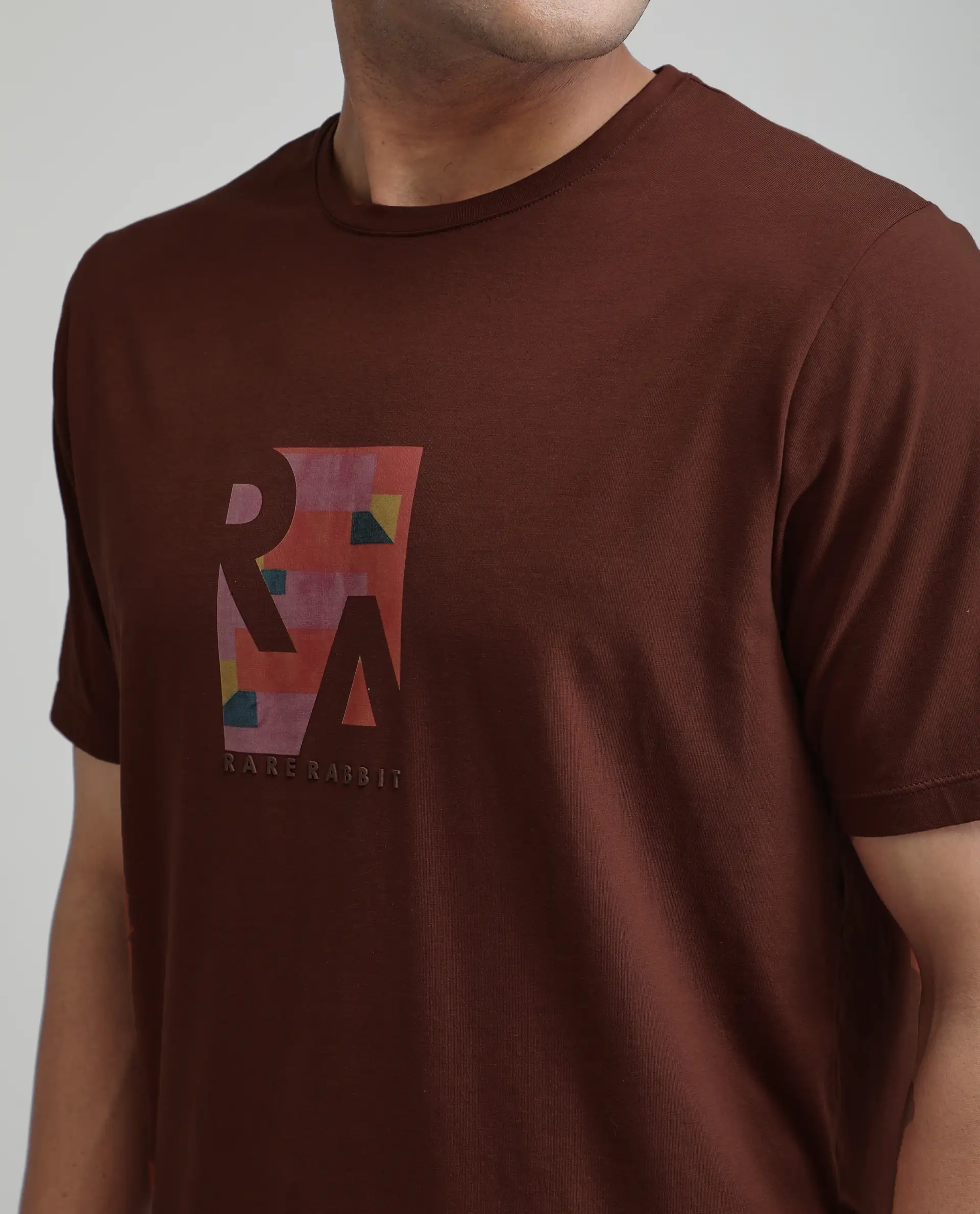 Rare Rabbit Men's Ene Rust Cotton Blend Graphic Print Regular Fit Half Sleeve Crew Neck T-Shirt - Image 3