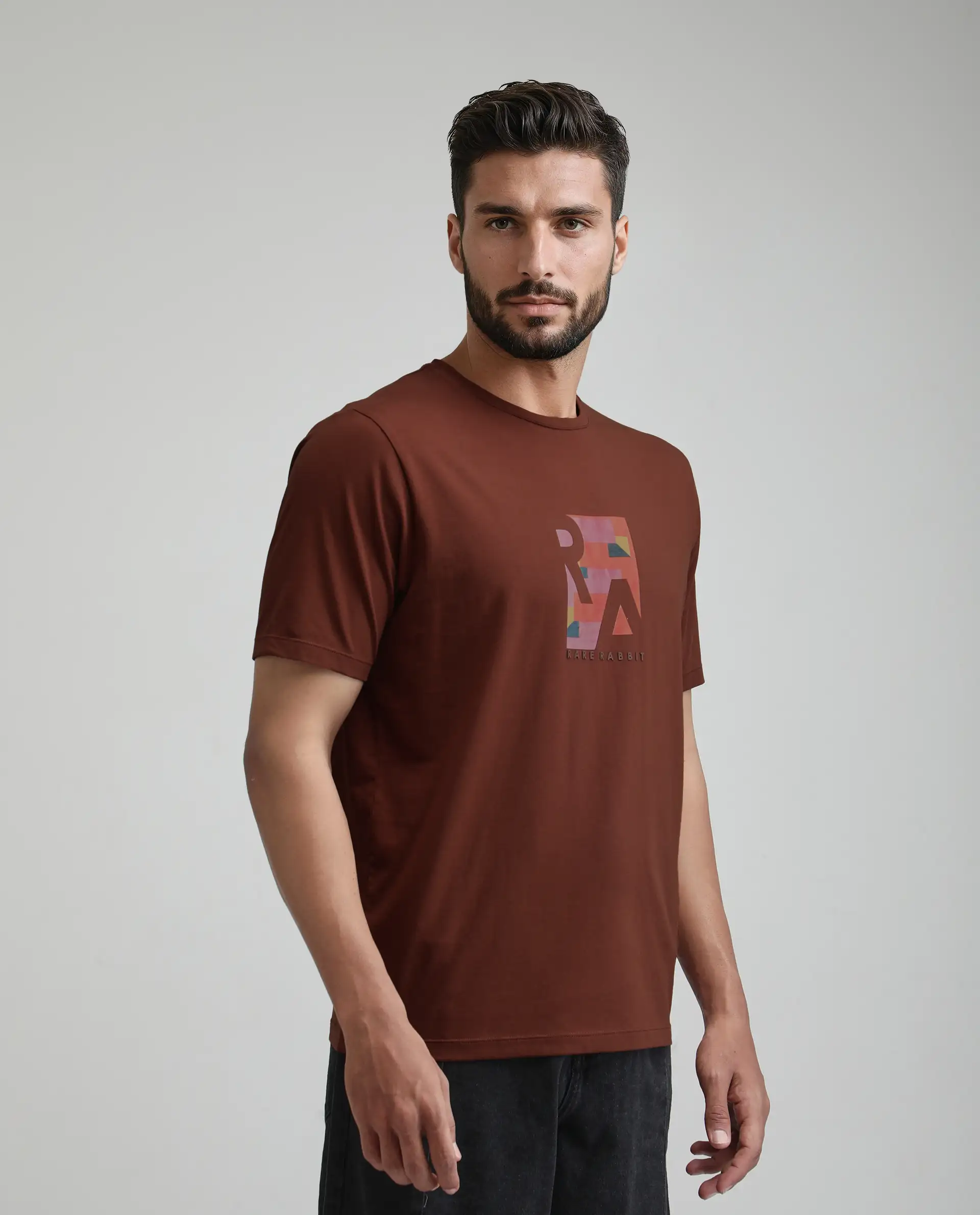 Rare Rabbit Men's Ene Rust Cotton Blend Graphic Print Regular Fit Half Sleeve Crew Neck T-Shirt - Image 6