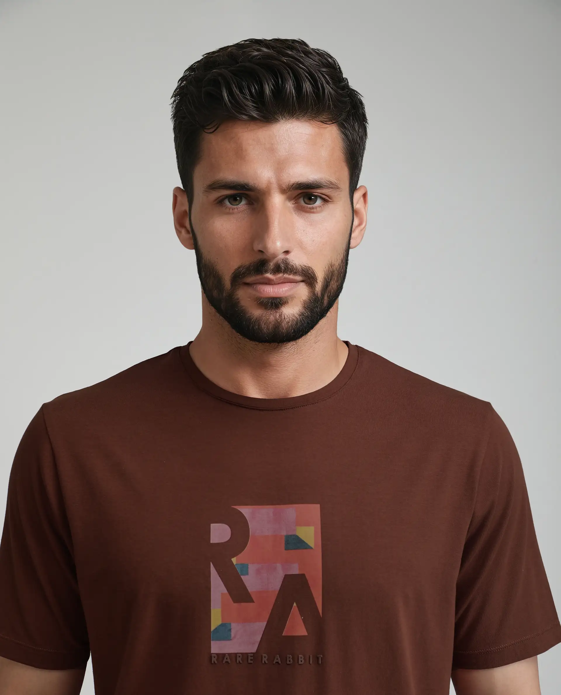 Rare Rabbit Men's Ene Rust Cotton Blend Graphic Print Regular Fit Half Sleeve Crew Neck T-Shirt - Image 7