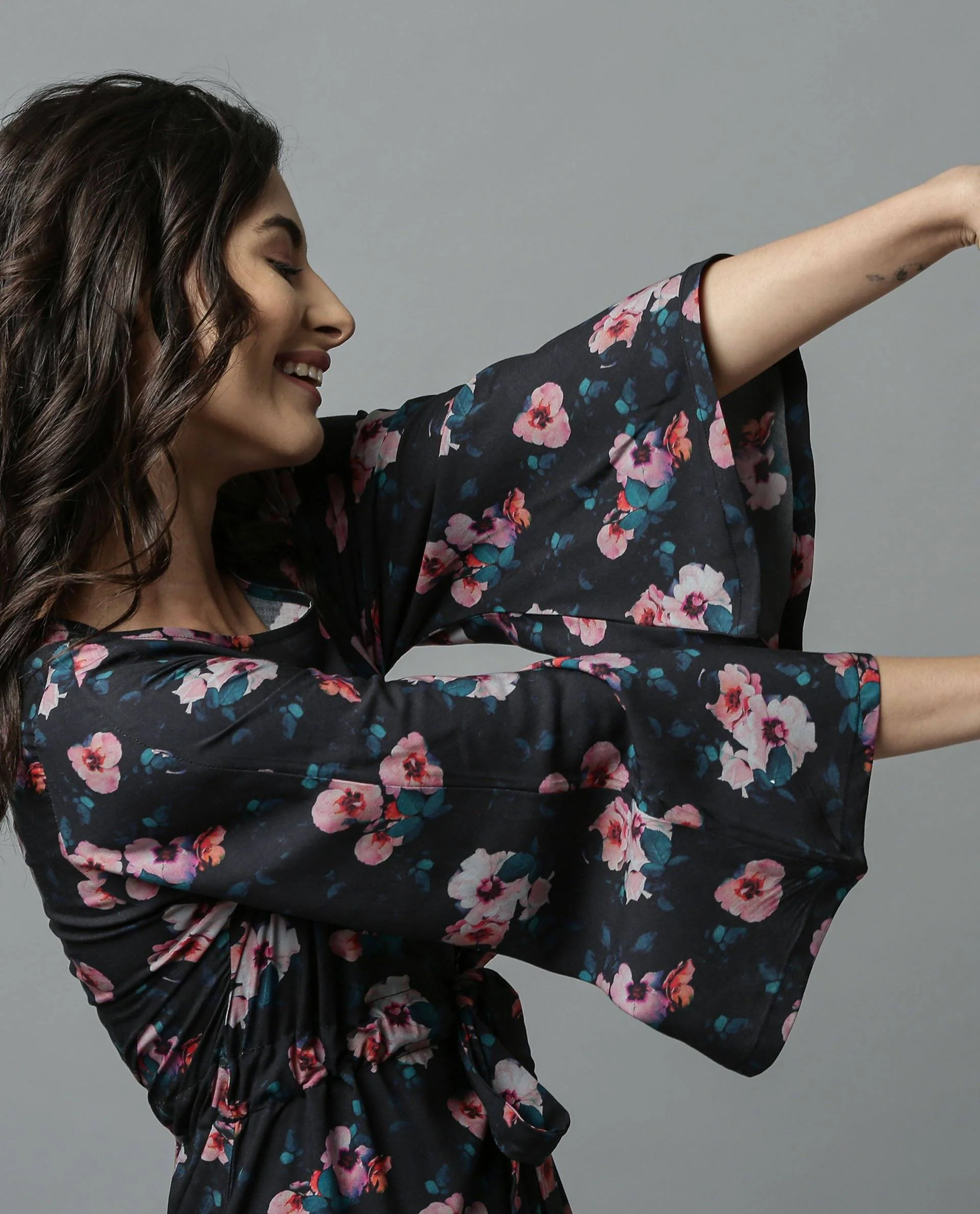Rareism Women Enhance Black Dress Full Sleeves Printed - Image 2