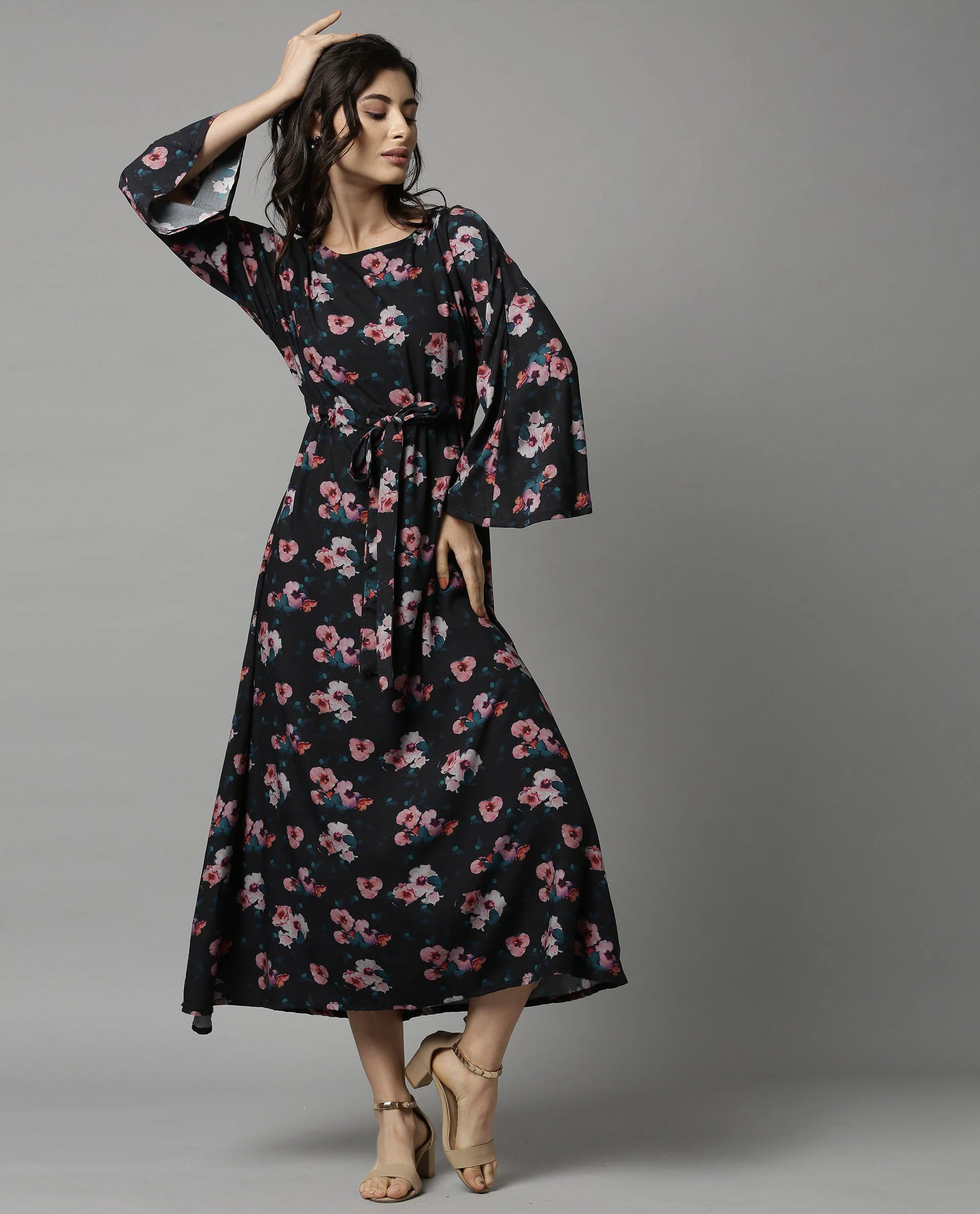 Rareism Women Enhance Black Dress Full Sleeves Printed - Image 4