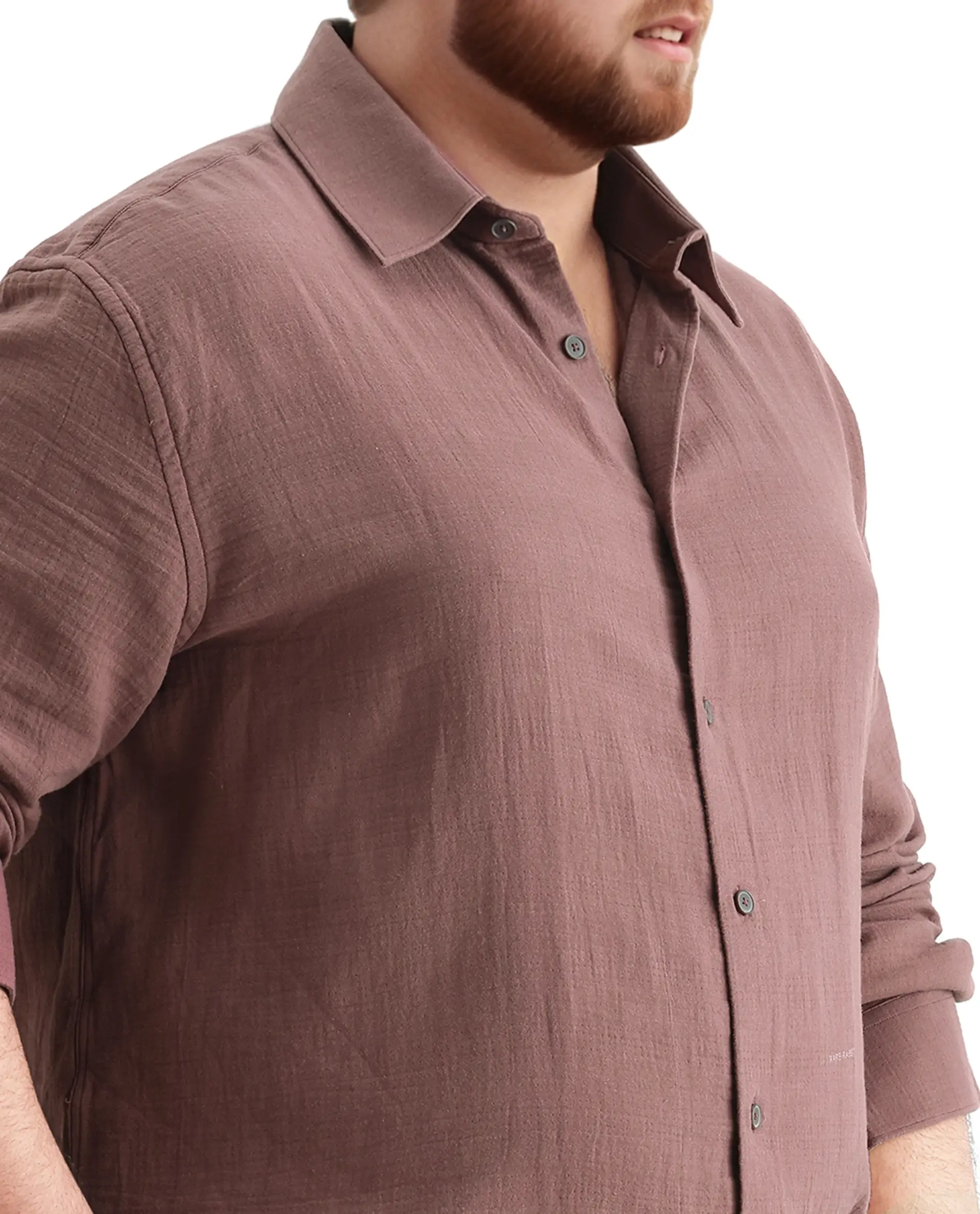 Rare Rabbit Men Enim-L Dusky Maroon Cotton Fabric Full Sleeve Spread Collar Button Closure Plain Shirt - Image 3