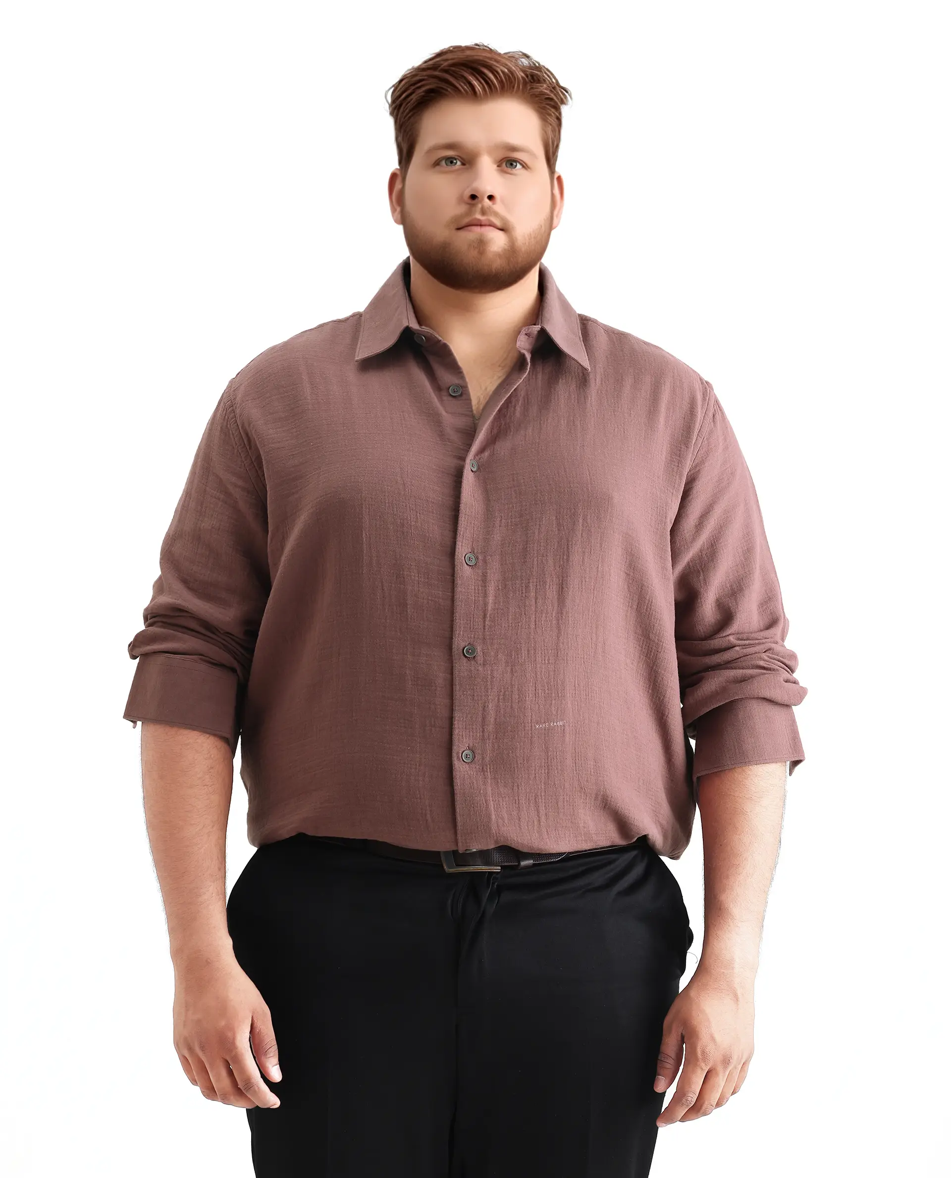 Rare Rabbit Men Enim-L Dusky Maroon Cotton Fabric Full Sleeve Spread Collar Button Closure Plain Shirt - Image 4