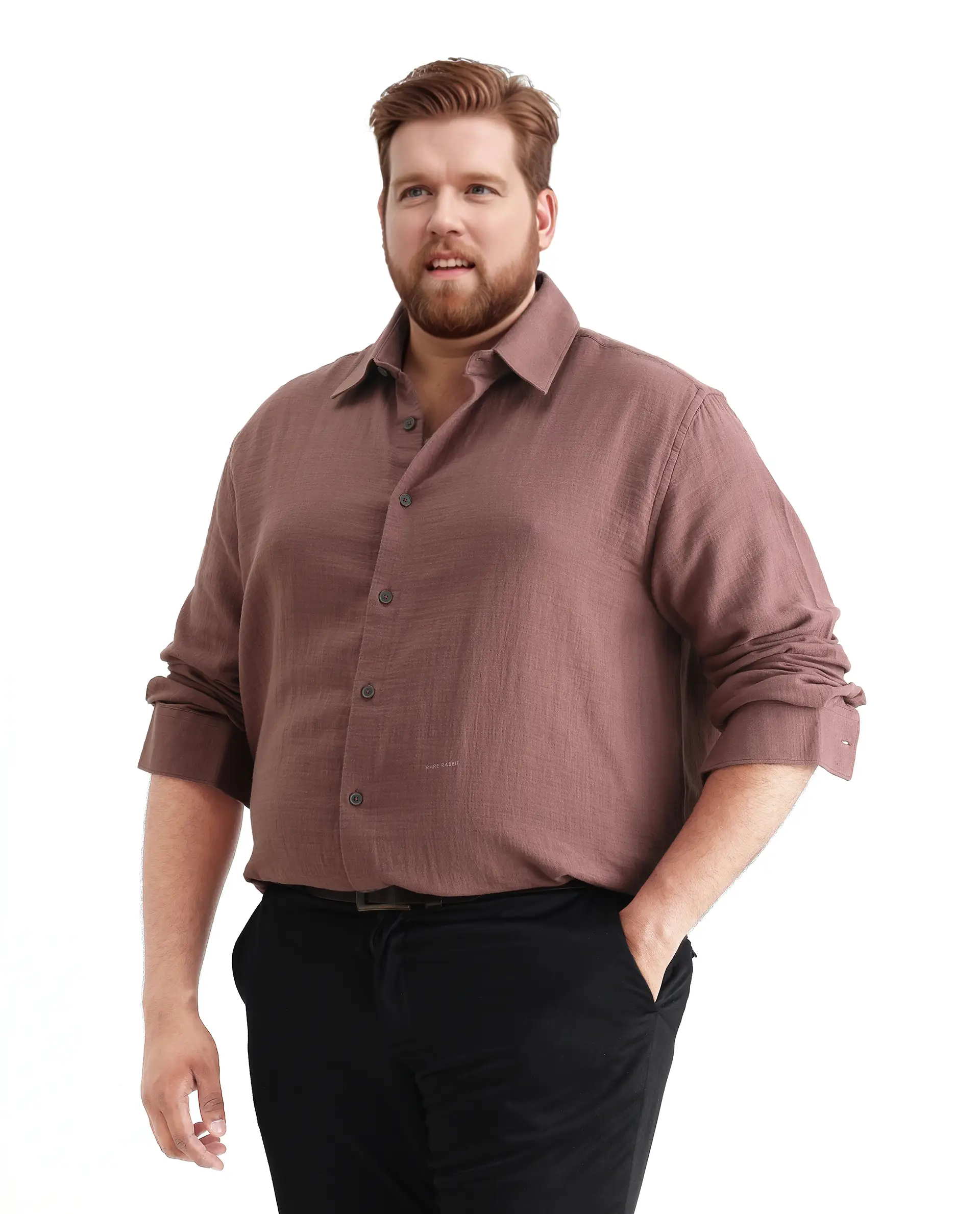 Rare Rabbit Men Enim-L Dusky Maroon Cotton Fabric Full Sleeve Spread Collar Button Closure Plain Shirt - Image 5