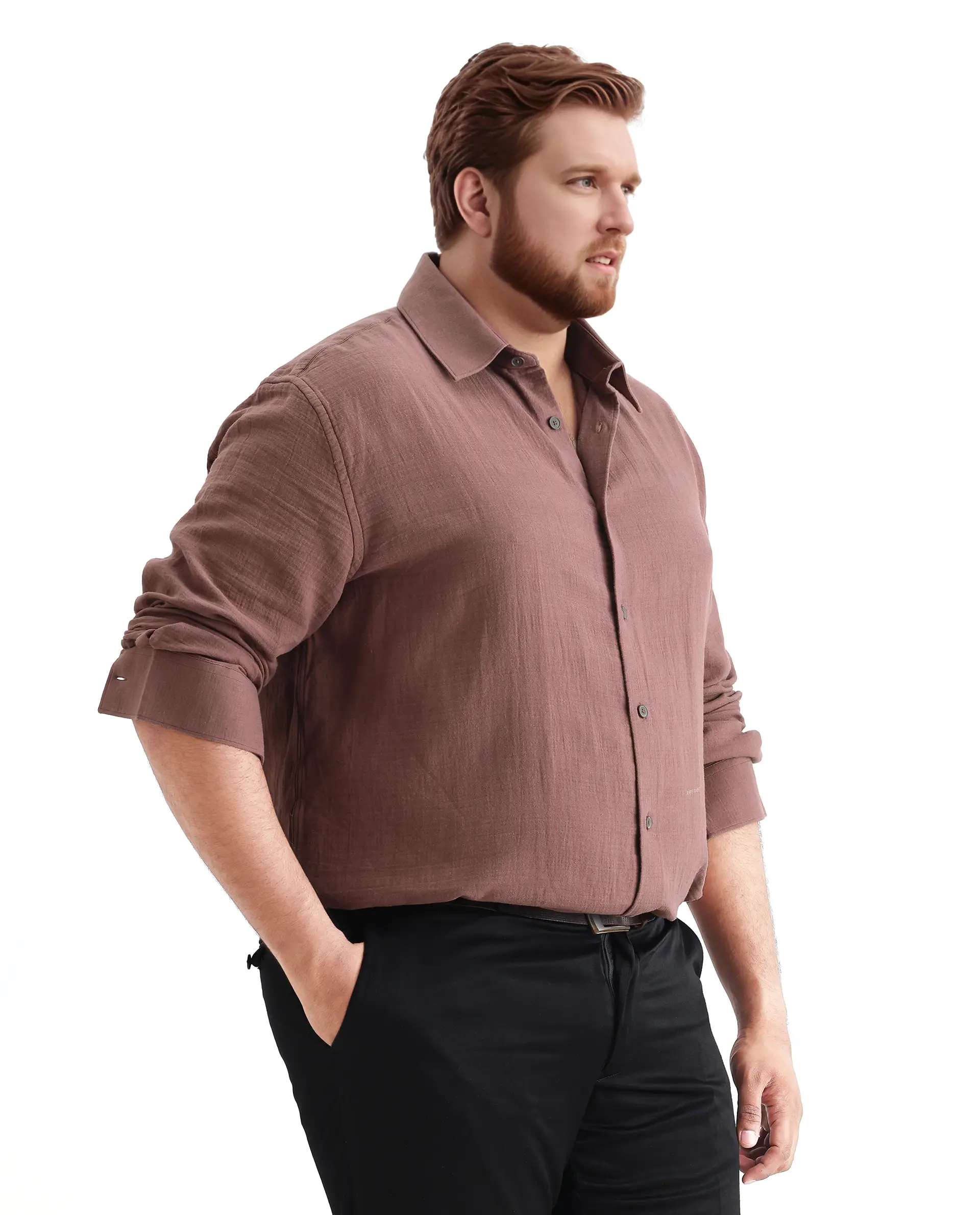 Rare Rabbit Men Enim-L Dusky Maroon Cotton Fabric Full Sleeve Spread Collar Button Closure Plain Shirt - Image 6