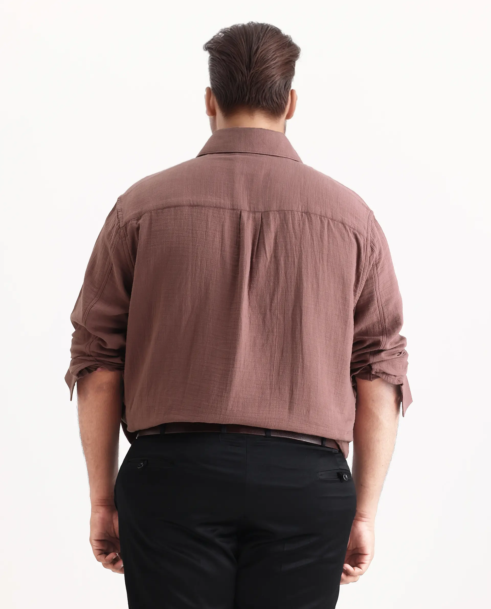 Rare Rabbit Men Enim-L Dusky Maroon Cotton Fabric Full Sleeve Spread Collar Button Closure Plain Shirt - Image 7